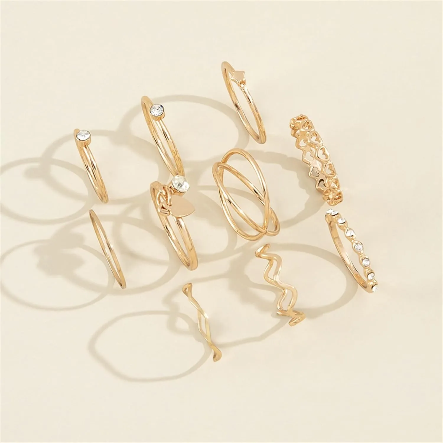 10PCS Gold Knuckle Rings Set for Woman, Vintage Geometric Finger Rings Stackable Joint Hollow Rings Women's Trendy Jewelry
