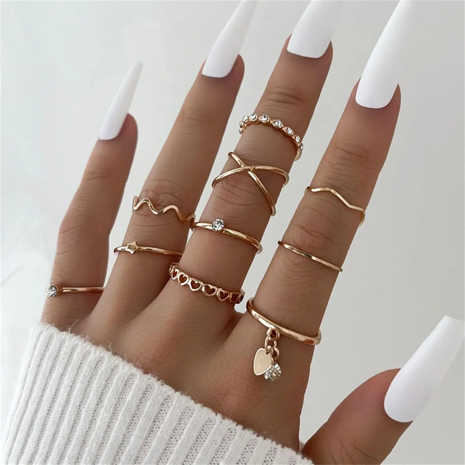 10PCS Gold Knuckle Rings Set for Woman, Vintage Geometric Finger Rings Stackable Joint Hollow Rings Women's Trendy Jewelry