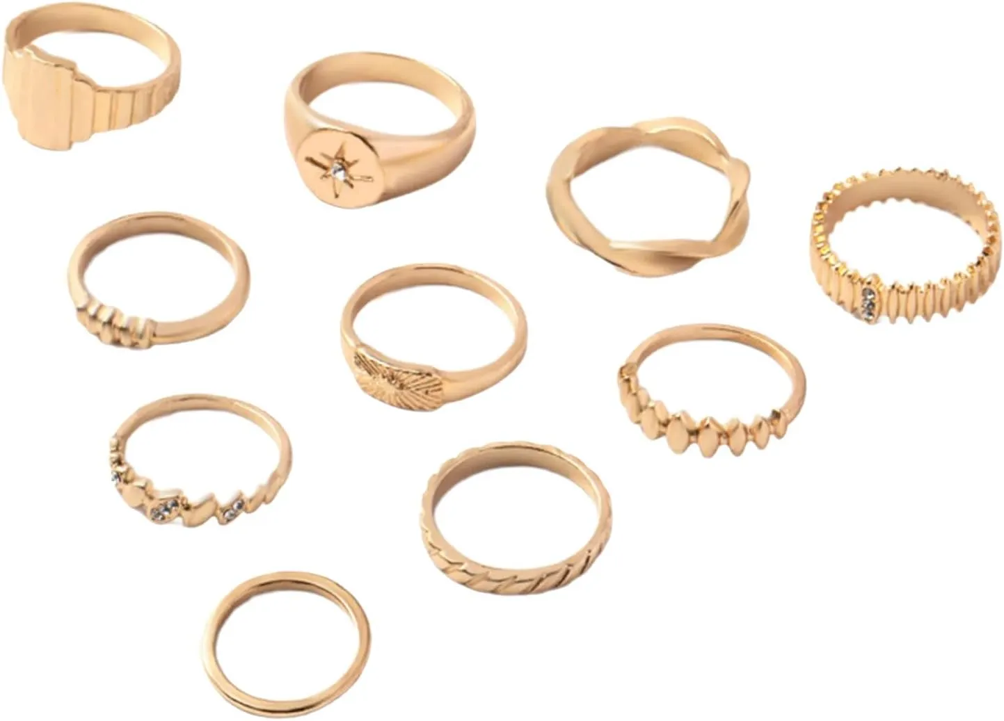 10pieces Geometric Shaped Rings Set with Crystal Gold/Silver Plated Rings Adjustable Accessories for Women