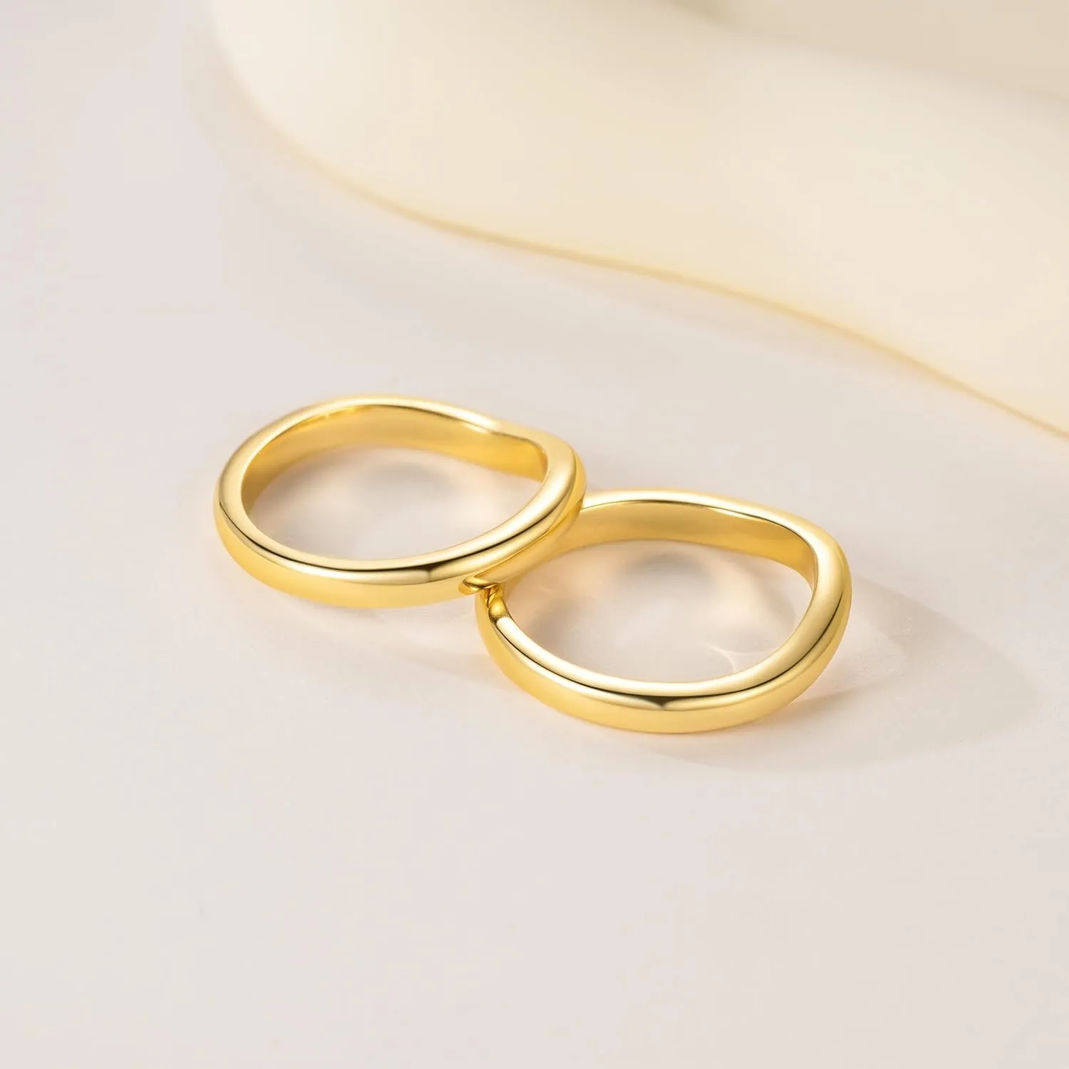14K Gold Band Rings for Women Dainty Gold Non Tarnish Band Rings for Women Geometric Beauty in Simplicity 5-9