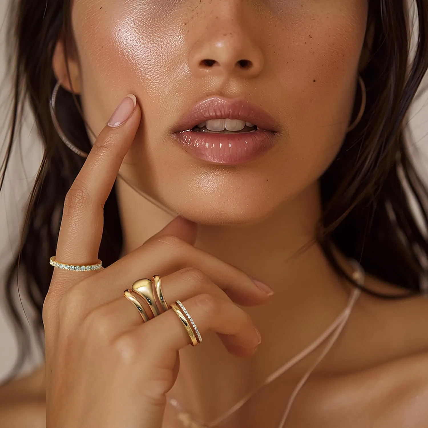 14K Gold Band Rings for Women Dainty Gold Non Tarnish Band Rings for Women Geometric Beauty in Simplicity 5-9