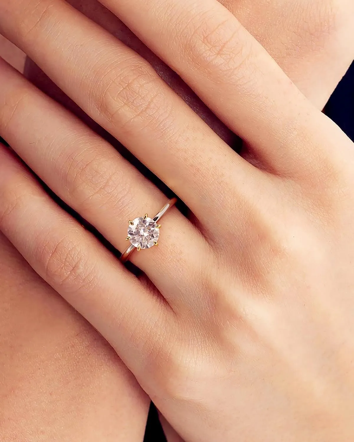 1.5ct Moissanite Solitaire Ring for Women, 14K Yellow Gold-Plated 6 Prongs & White Gold-Plated Accents on S925 Sterling Silver, Dual-Tone Wedding Engagement Ring