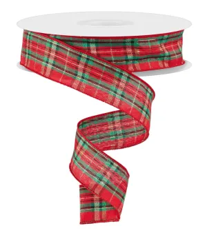 1.5" x 50yd Woven Plaid Ribbon: Red/Green/Blk
