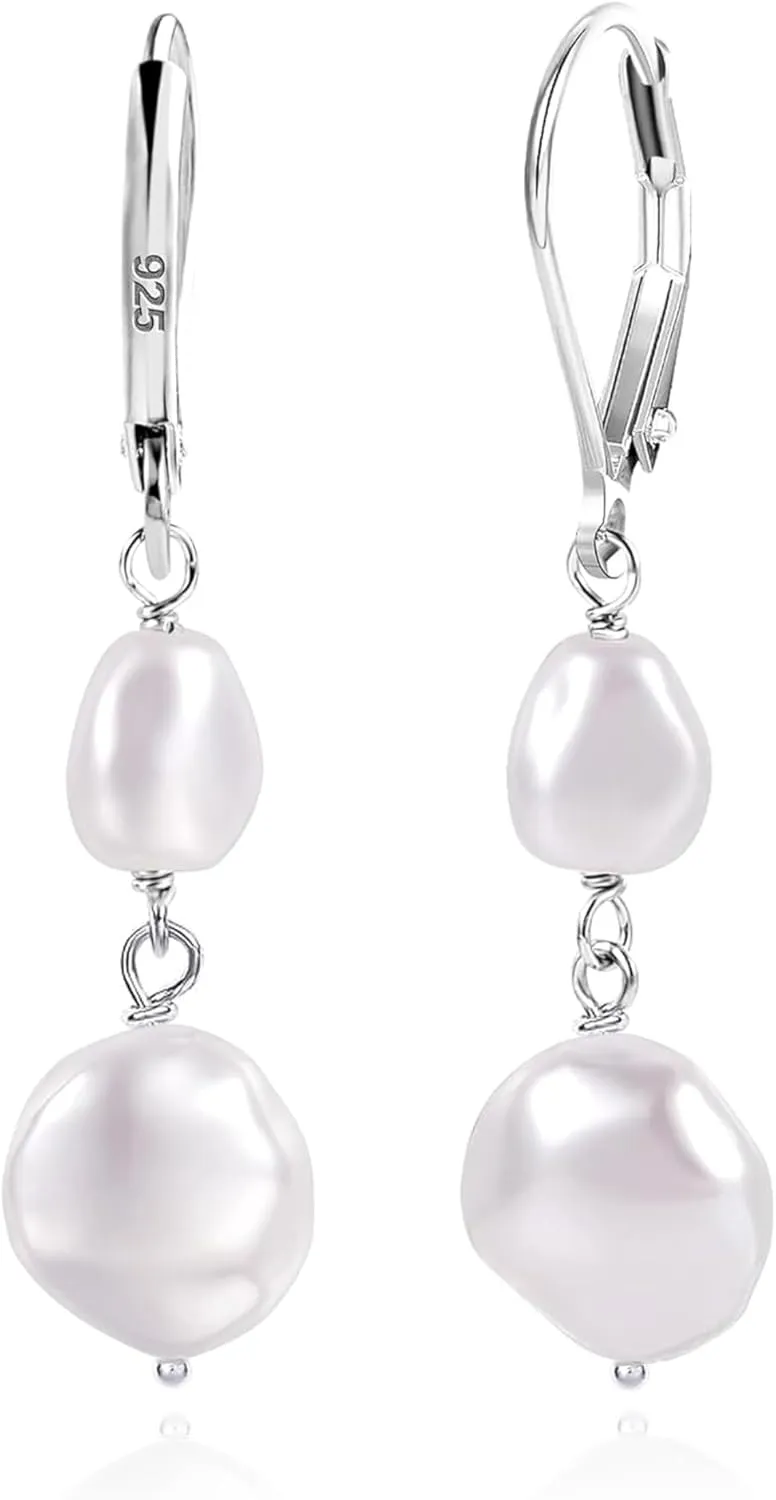 18K Gold Plated S925 Sterling Silver Dangle Earrings for Women Lightweight Double Pearl Earrings Wedding Trendy Jewelry Christmas Gift