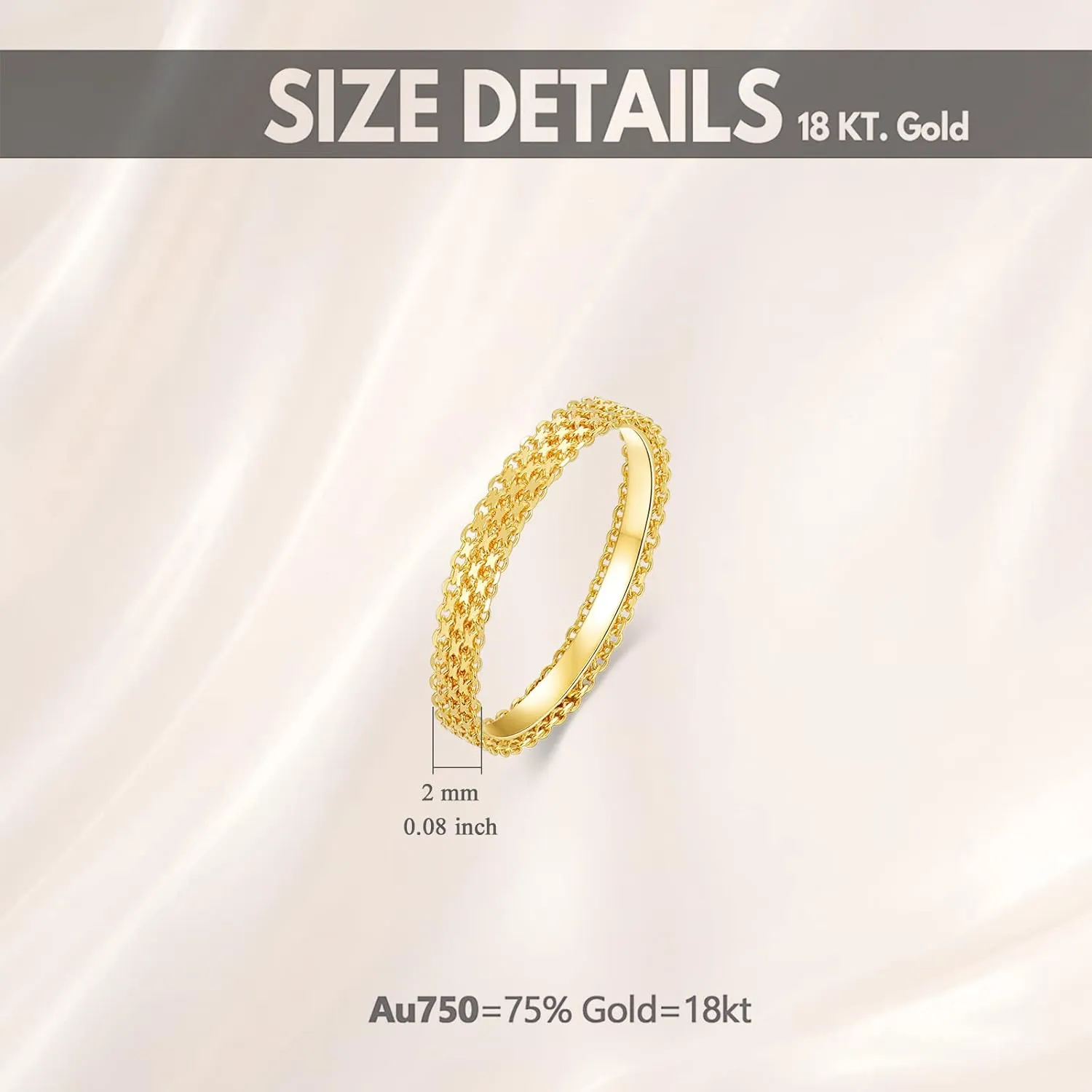 18K Solid Gold Wedding Band for Women Men Yellow Gold Diamond-Cut Mesh Link Band Wedding Anniversary Rings Bride Wedding Jewelry Gifts for Her