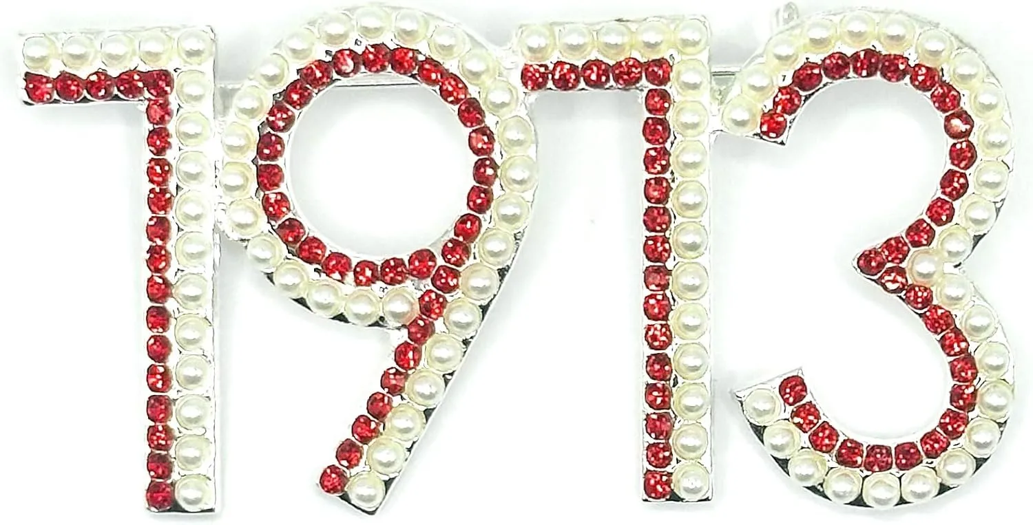1913 Pin Brooch, Crimson and Cream Crystal Design, Silver Plated - Red and White 1913 " Brooch Pin for Women, Greek Organization, Delta Sigma Theta Sorority Inspired for D9 Events, Conferences, Luncheons, J13