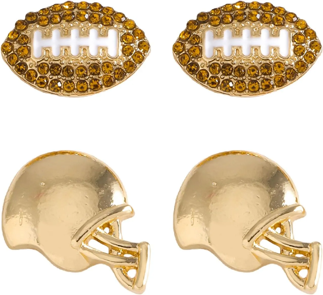 2 Pairs of Alloy Dangle football Earrings for Women - Hypoallergenic Sports Stud Earrings