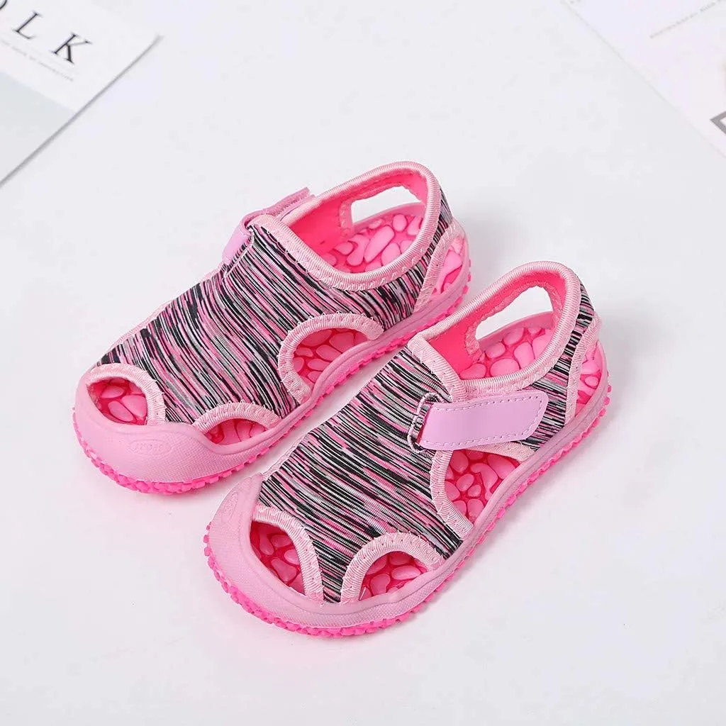 2025 Kids Sandals Fashion Boy Girls Dressy Casual Shoe with Ankle Strap Comfortable Cut-Out Walking Footwear Indoor/Outdoor Breathable Slip-On Sport Slides Summer Beach Vacation Slippers