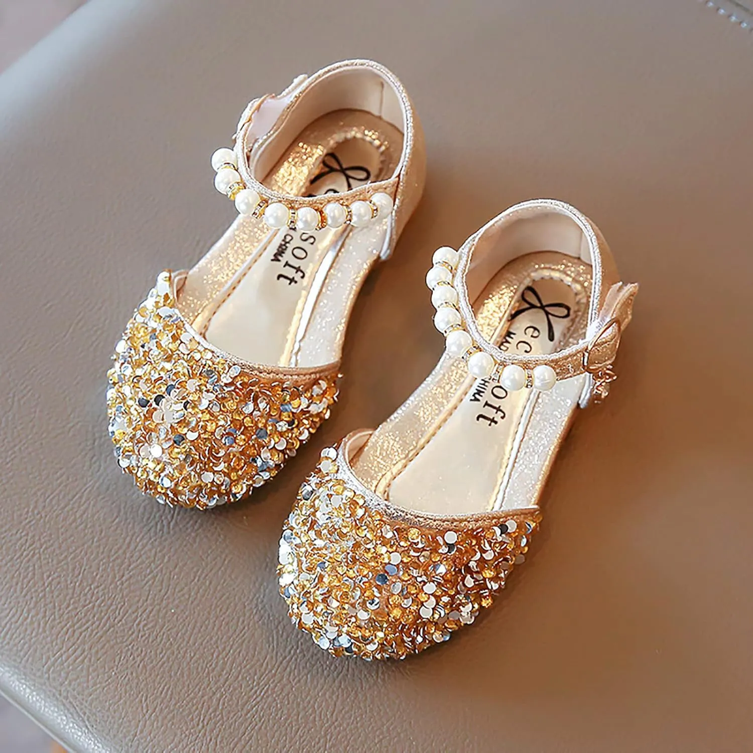 2025 Kids Sandals Fashion Sparkly Bling Grils Dress Walking Footwear with Ankle Strap Cute Breathable Non-Slip Flats Slides Comfortable Closed Toe Slip-On Casual Shoe Summer Beach Vacation Slippers