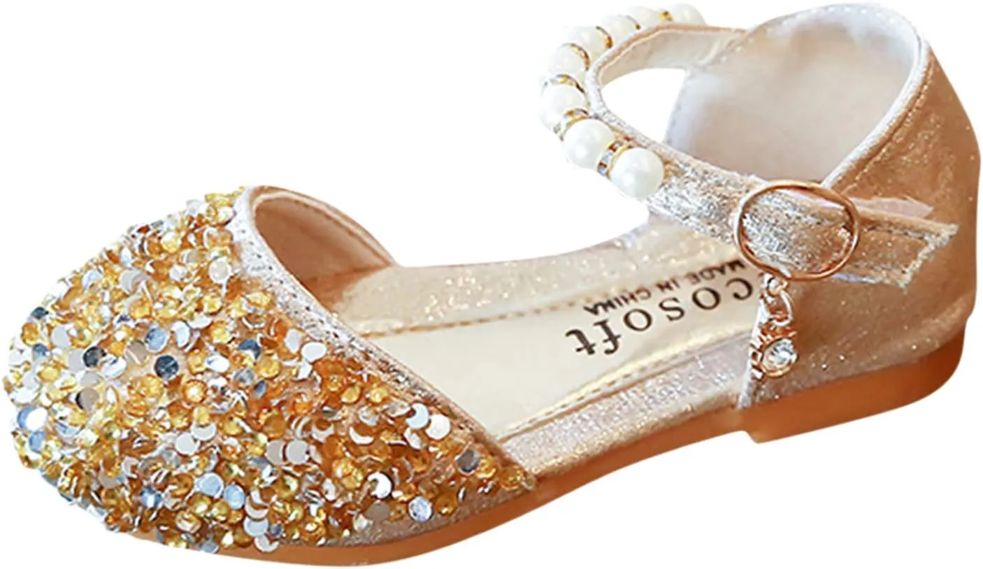 2025 Kids Sandals Fashion Sparkly Bling Grils Dress Walking Footwear with Ankle Strap Cute Breathable Non-Slip Flats Slides Comfortable Closed Toe Slip-On Casual Shoe Summer Beach Vacation Slippers