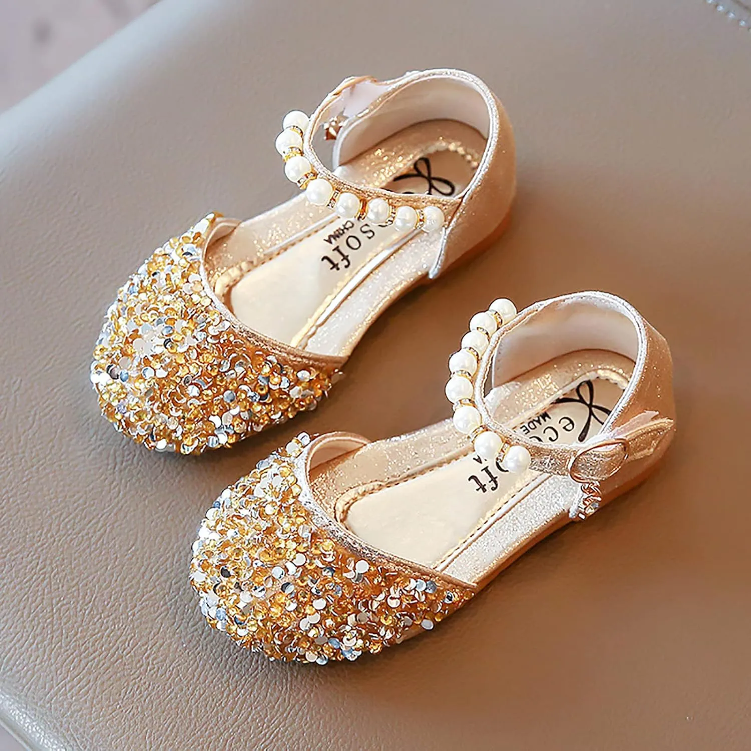 2025 Kids Sandals Fashion Sparkly Bling Grils Dress Walking Footwear with Ankle Strap Cute Breathable Non-Slip Flats Slides Comfortable Closed Toe Slip-On Casual Shoe Summer Beach Vacation Slippers