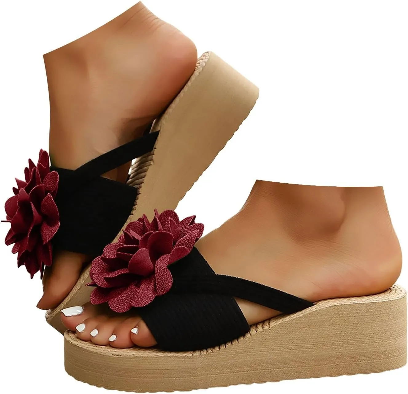 2025 Women Wedge Sandals Comfortable Beach Vacation Slippers Summer Ladies Dress Slip-On Slides Breathable Non-Slip Walking Footwear Indoor/Outdoor Fashion Height Increase Casual Shoe