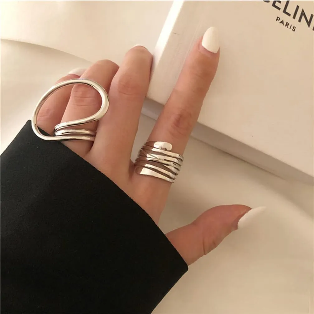 2Pcs Chunky Gold Geometric Statement Knuckle Rings Set Adjustable Irregular Open Thumb Ring Vintage Two Finger Joint Midi Jewelry Metal Accessories for Women