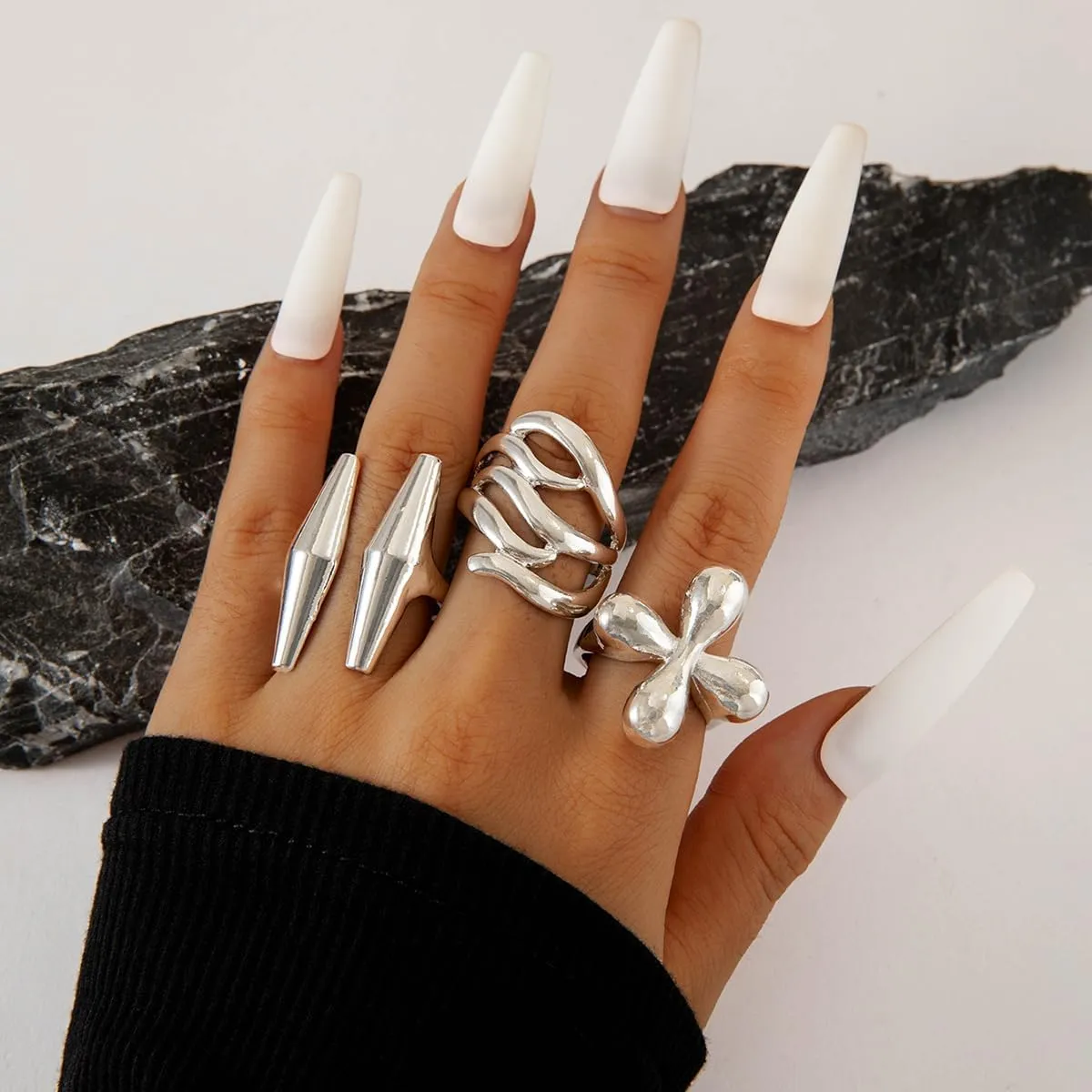 3-12PCS Gold Chunky Rings For Women 14K Gold Plated Stacking Ring Set Open Dome Knuckle Rings Adjustable Chunky Signet Rings Irregular Skeleton Geometric Stacking Ring Set