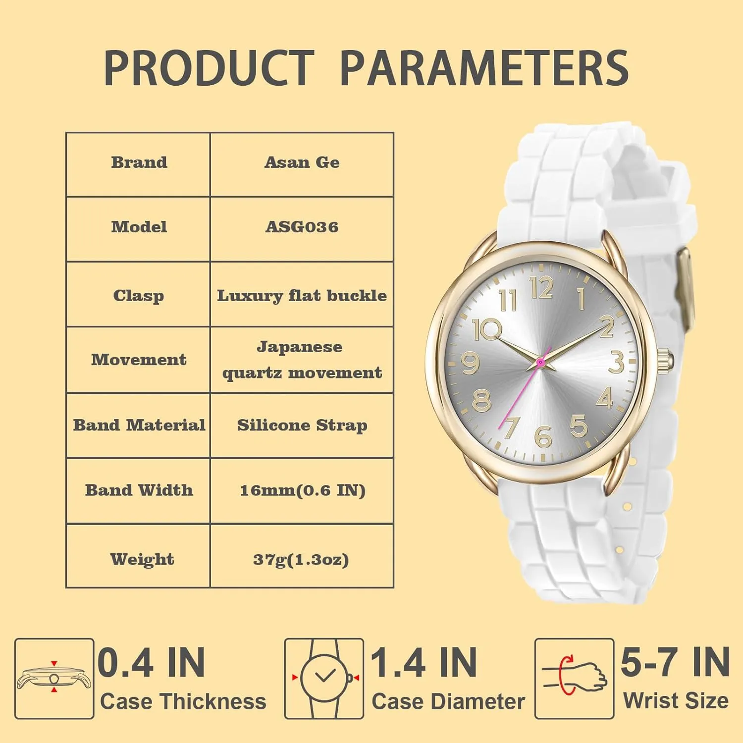 36MM Women's Watch - Comfortable Silicone Band, 3ATM Water Resistant, Scratch Resistant, Accurate Japanese Quartz - Stylish & Reliable,Women's Wrists Large Face Watch Easy to Read