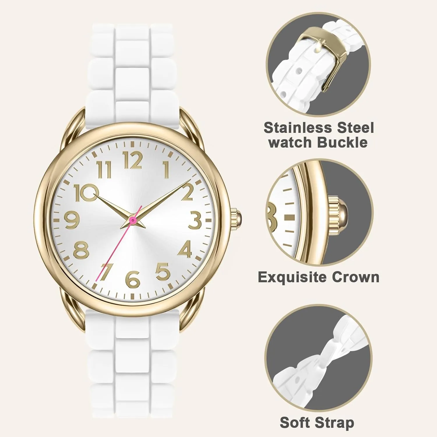 36MM Women's Watch - Comfortable Silicone Band, 3ATM Water Resistant, Scratch Resistant, Accurate Japanese Quartz - Stylish & Reliable,Women's Wrists Large Face Watch Easy to Read