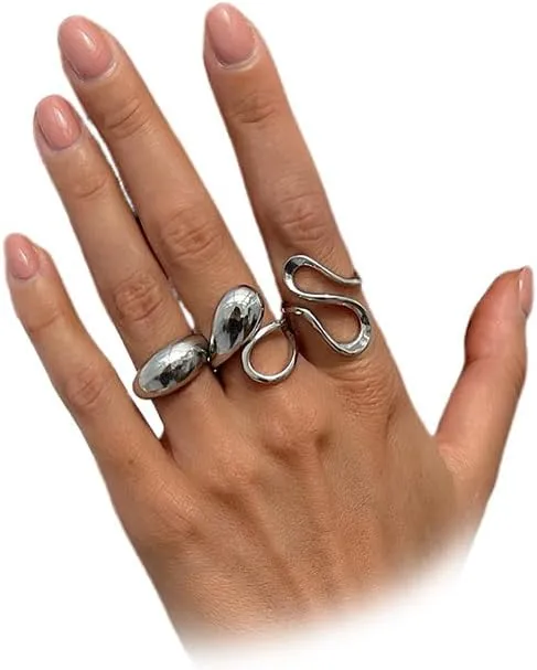 3Pcs Gold Geometric Thumb Rings Set for Women Fashion Non Tarnish Stackable Dome Open Ring Vintage Chunky Hippy Finger Jewelry Knuckle Accessories