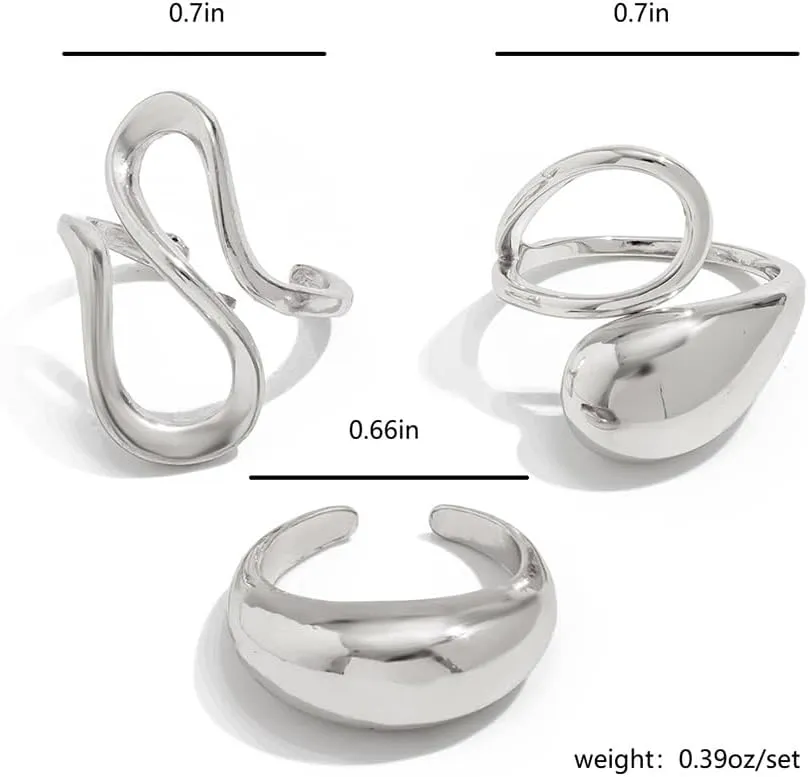 3Pcs Gold Geometric Thumb Rings Set for Women Fashion Non Tarnish Stackable Dome Open Ring Vintage Chunky Hippy Finger Jewelry Knuckle Accessories