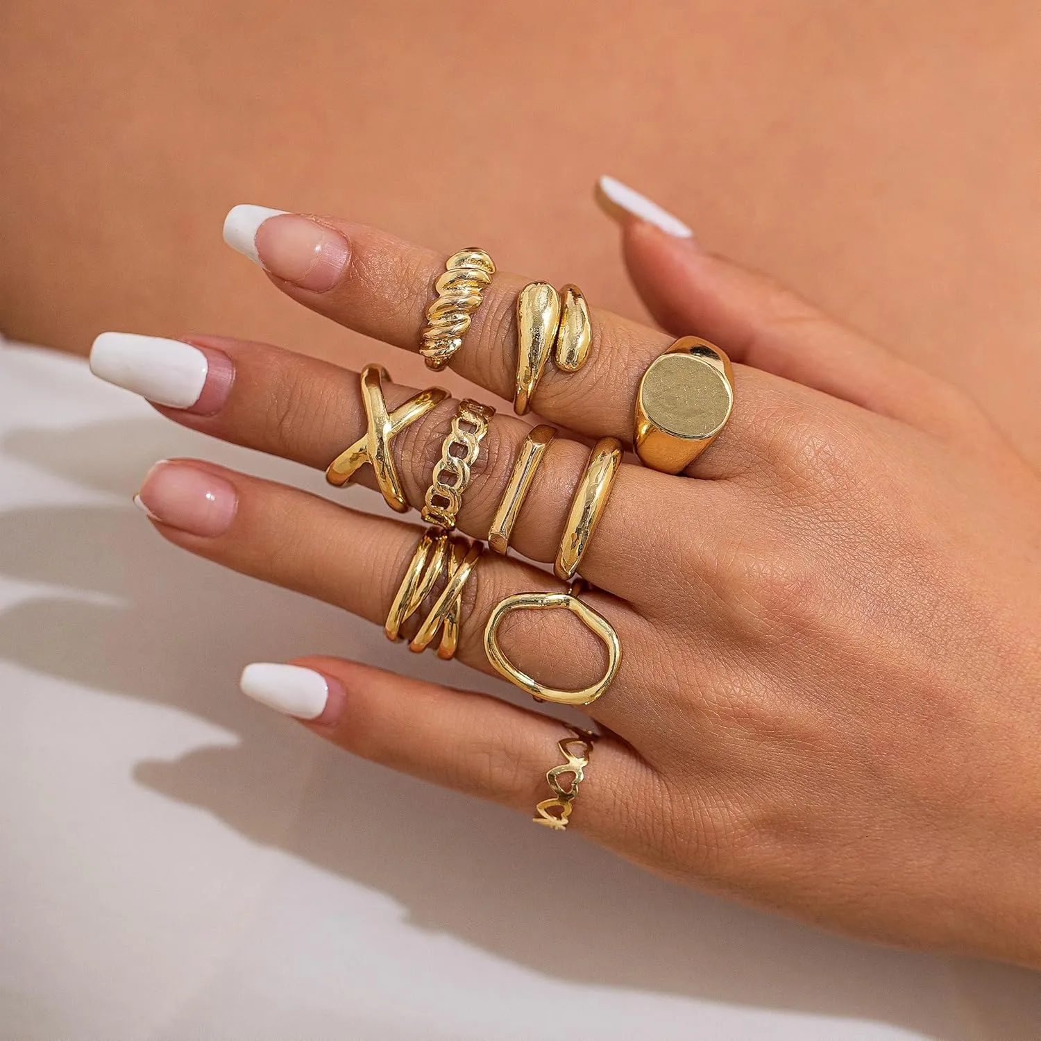 4-10PCS Gold Chunky Rings Set for Women Adjustable Dainty Stackable Dome Knuckle Rings Stacking Thin Thick Statement Rings Prom Costume Accessories