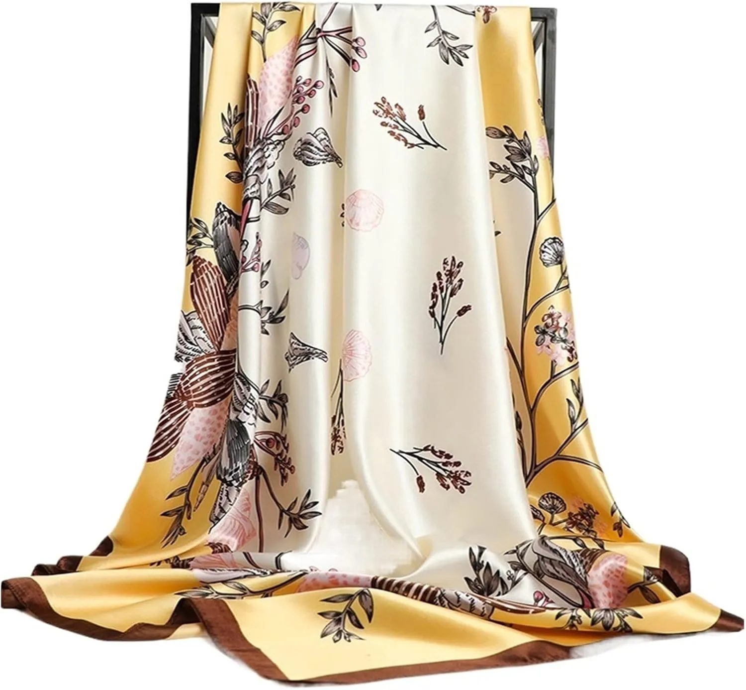 90 * 90cm Versatile Silk Scarf Women Large Shawl Floral Print Stoles Square Bandanna Kerchief Female Foulard Muffler