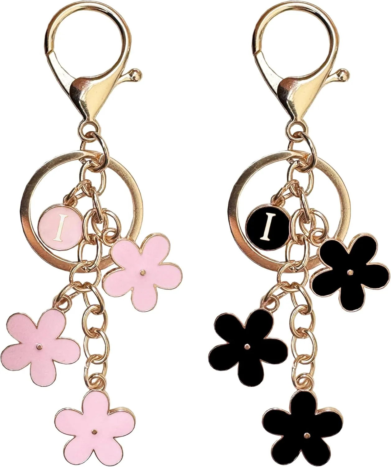 A-Z Letter Keychain for Women, Black and Pink Letter Key Chains Women Cute, Bag and Purse Charms for Handbags