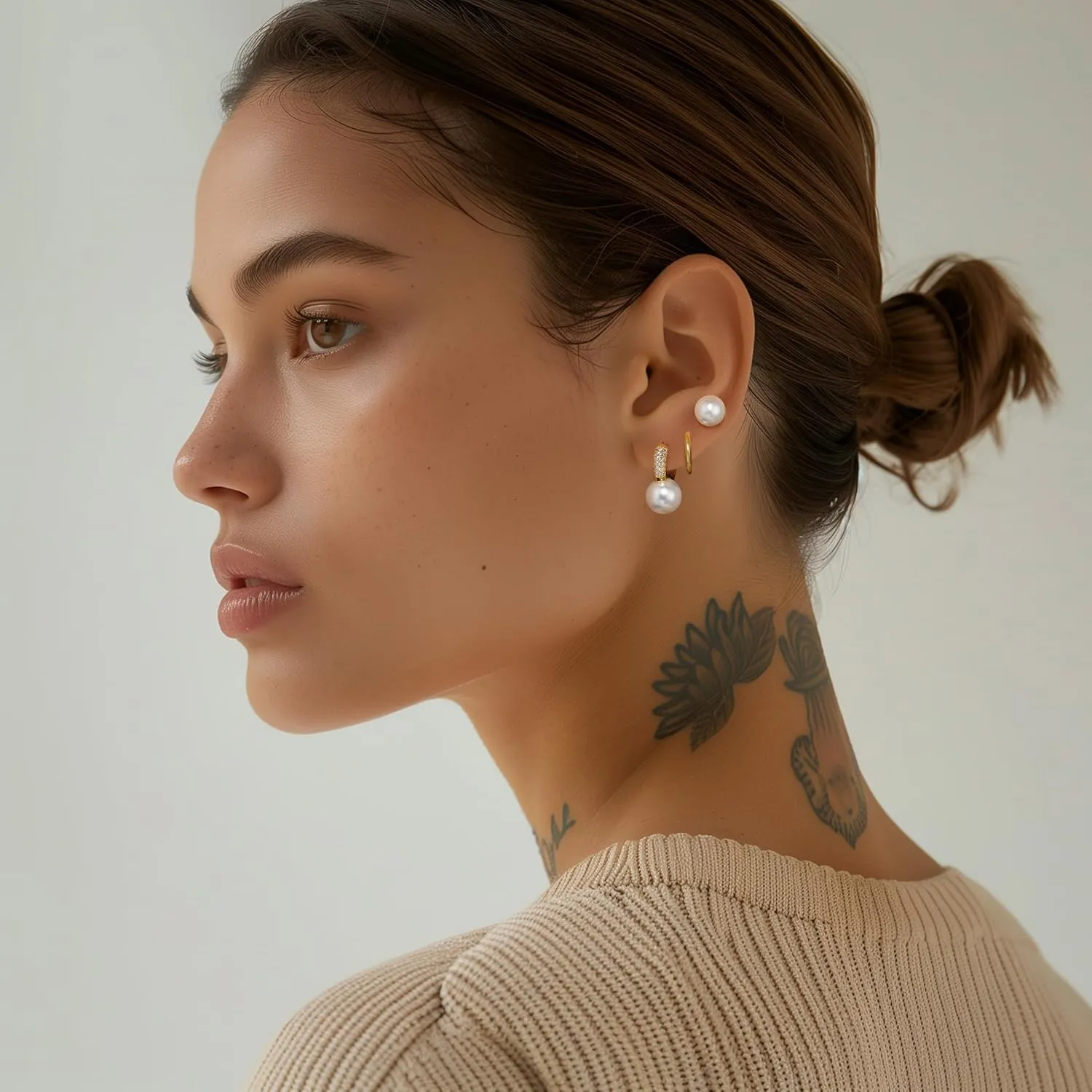 Angelady Pearl Earrings Set for Women, Trendy Pearl Stud Hoop Earring Stacks Gold, Dainty Pearls Earring Jewelry for Women, Valentines Day Earrings Gifts for Her