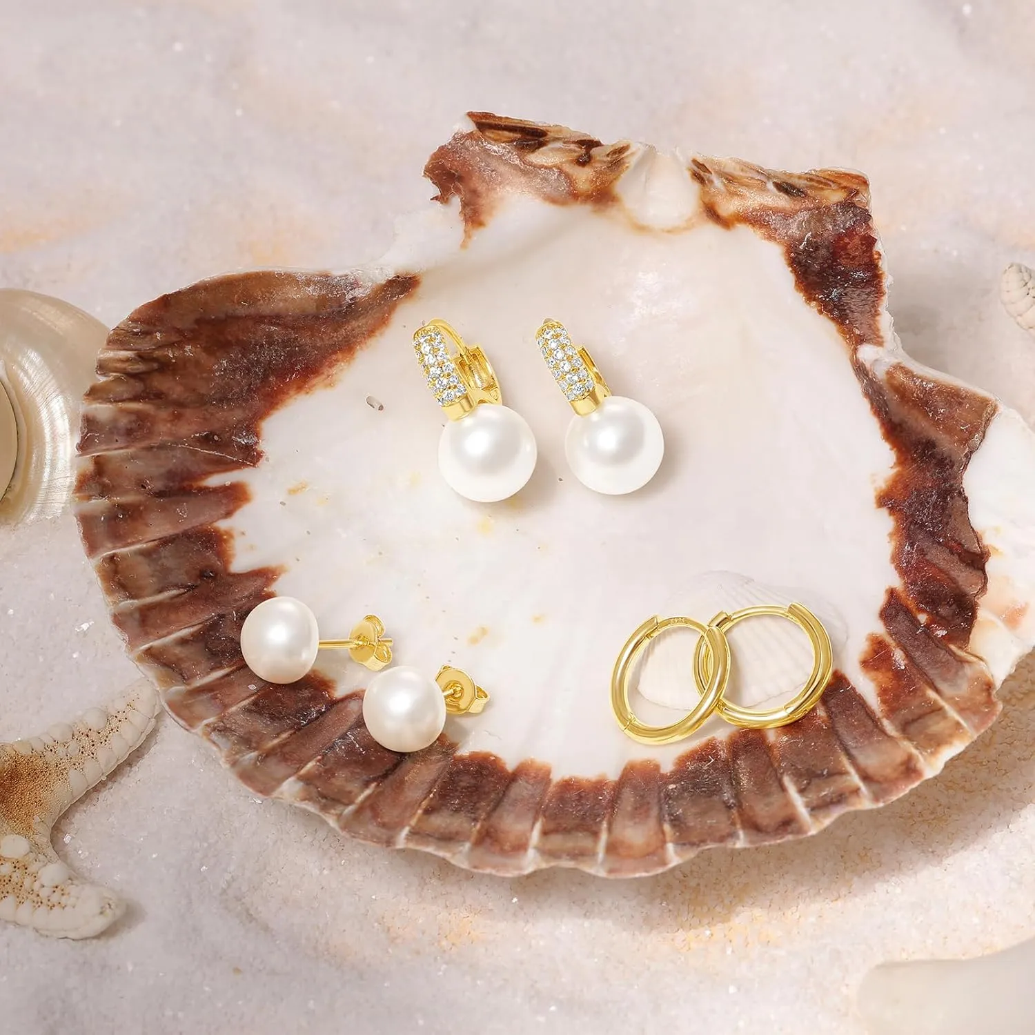 Angelady Pearl Earrings Set for Women, Trendy Pearl Stud Hoop Earring Stacks Gold, Dainty Pearls Earring Jewelry for Women, Valentines Day Earrings Gifts for Her