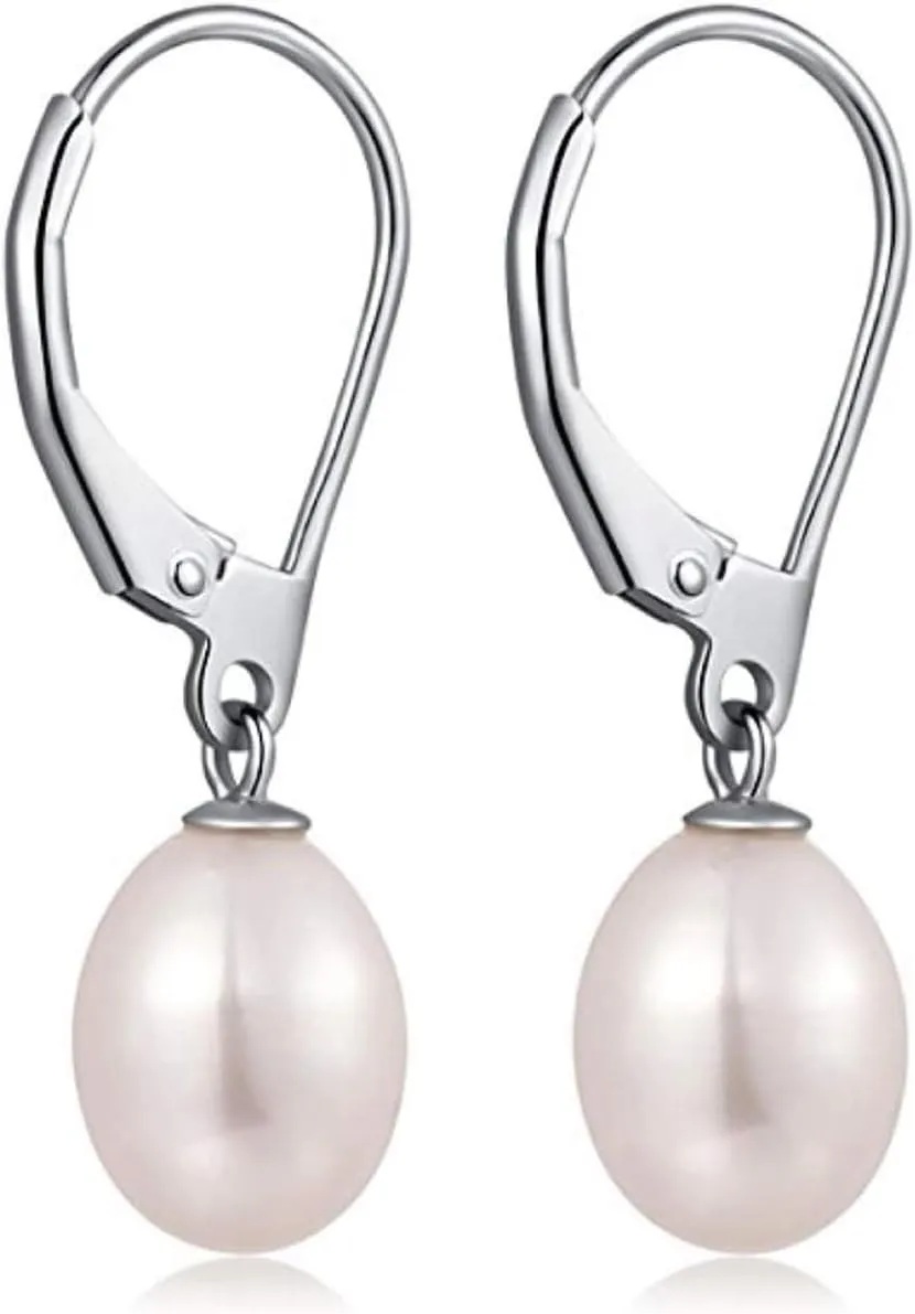 Authentic 925 Sterling Silver AAAA Grade Natural White Freshwater Pearl Stud Earrings or Drop Earrings Tarnish Resistant Hypoallergenic Nickel Free Women Jewelry