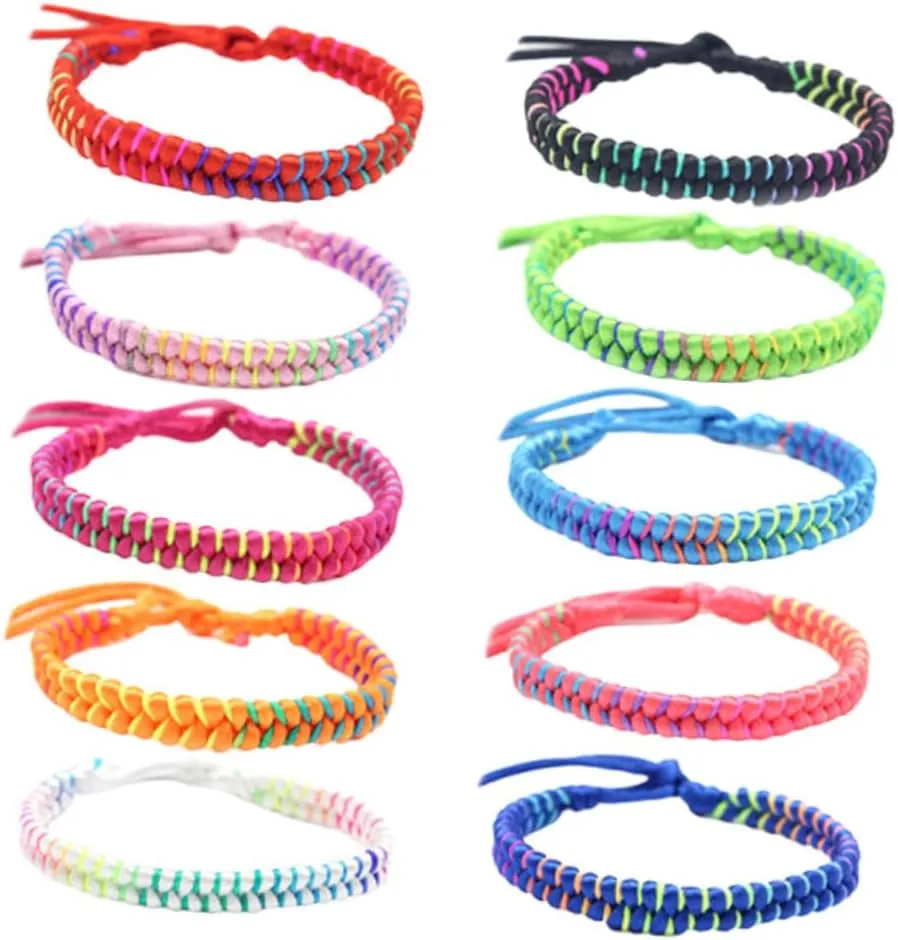 Beautiful Decorated Woven Bracelets 10pcs Mixed Hand-woven Rope Stylish Wrist Chain for Both Genders