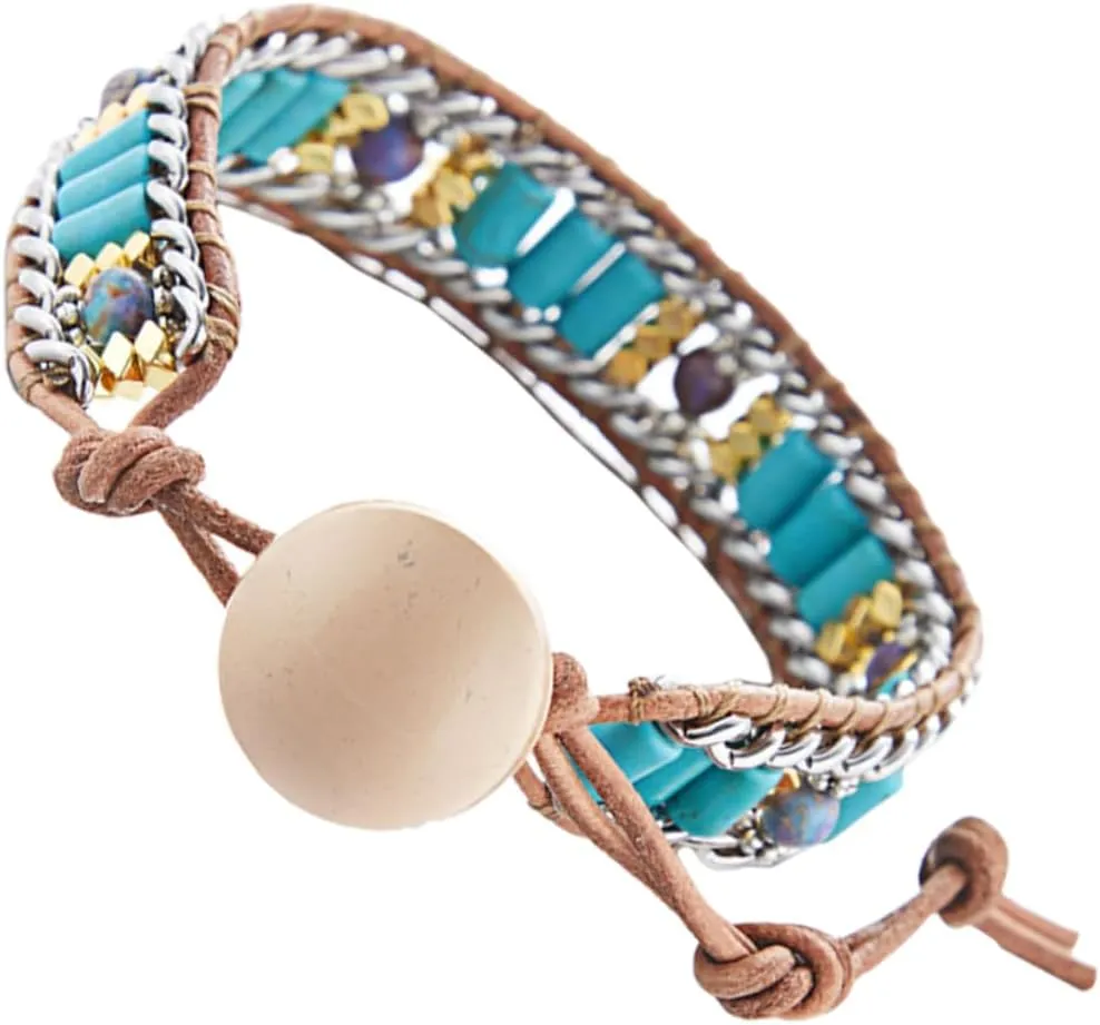 BESPORTBLE Woven Bracelet with Natural Stones for Women Ethnic Bangle Jewelry Unique Handmade Accessory for Casual and Formal Wear