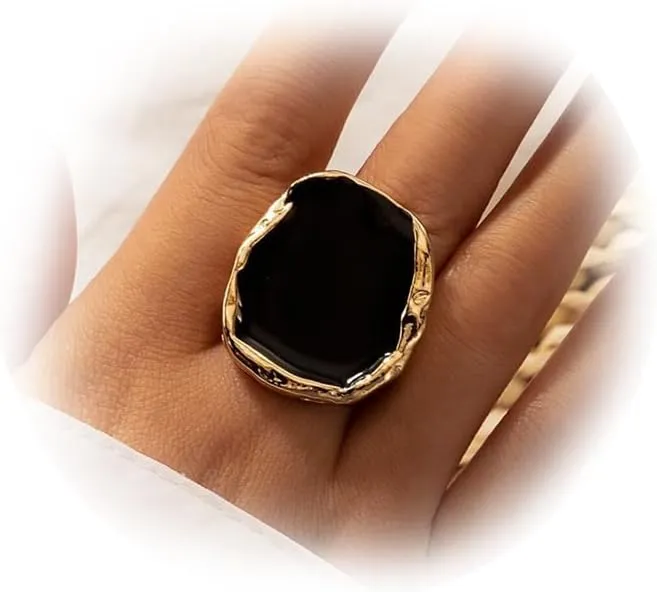 Big Black Enamel Rings for Women Gold Vintage Chunky Statement Cocktail Geometric Rings Punk Jewelry Accessories