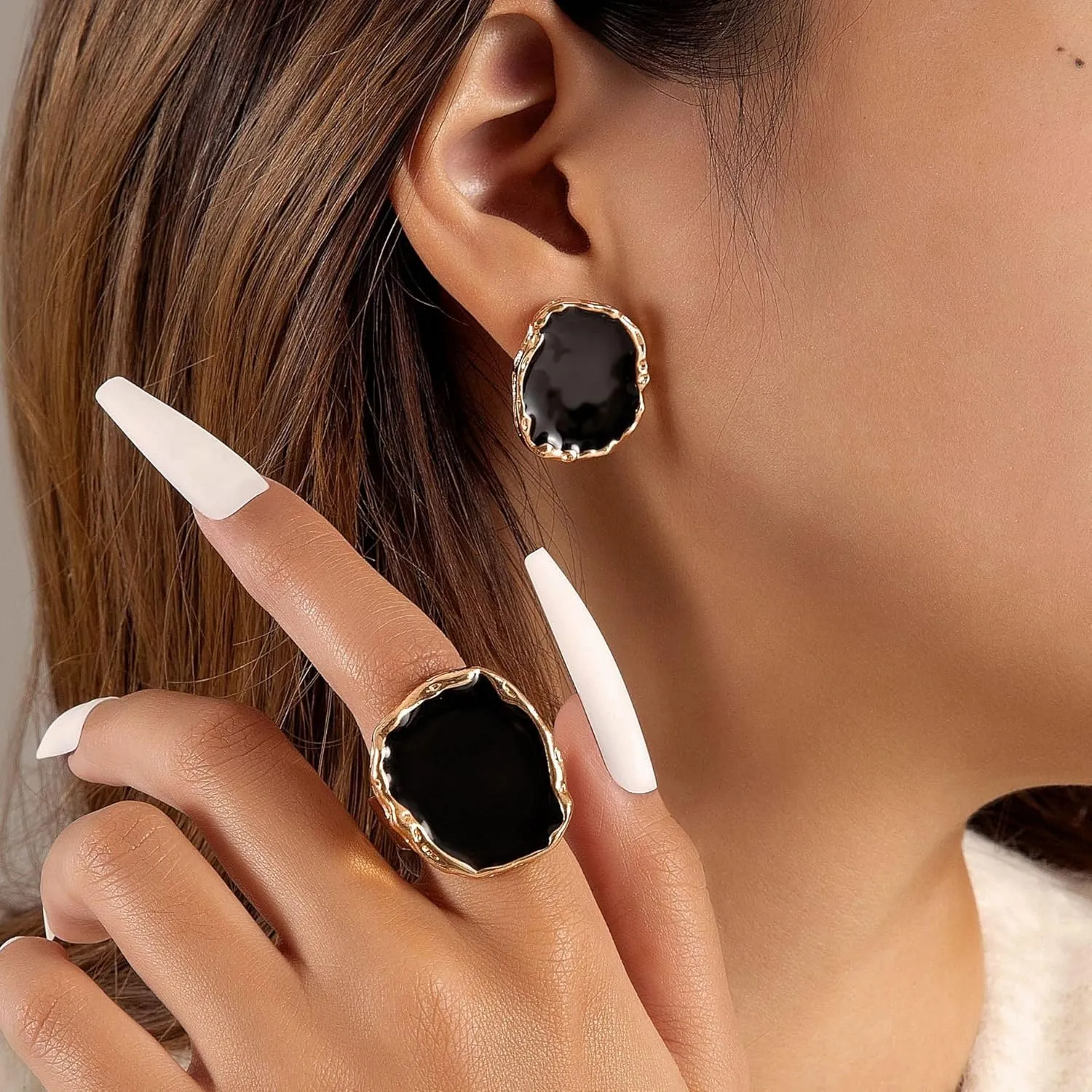 Big Black Enamel Rings for Women Gold Vintage Chunky Statement Cocktail Geometric Rings Punk Jewelry Accessories