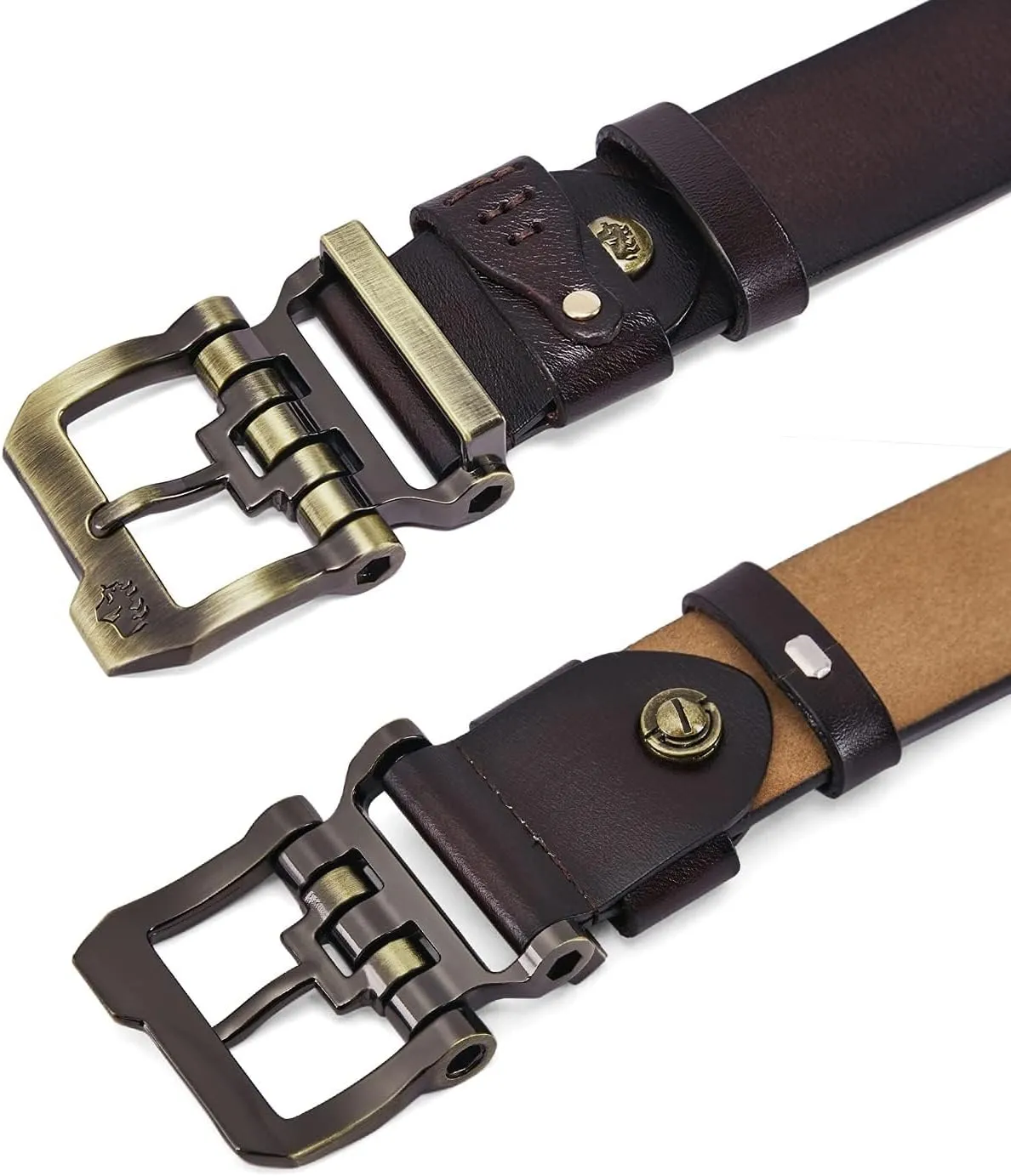 BISON DENIM Men's Belts Leather Dress Genuine Leather Classic Heavy Duty Buckle Belt Casual for Jeans