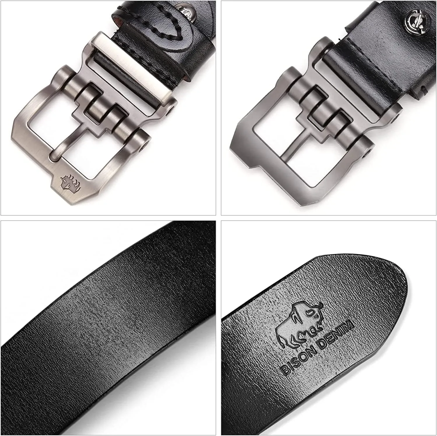 BISON DENIM Men's Belts Leather Dress Genuine Leather Classic Heavy Duty Buckle Belt Casual for Jeans