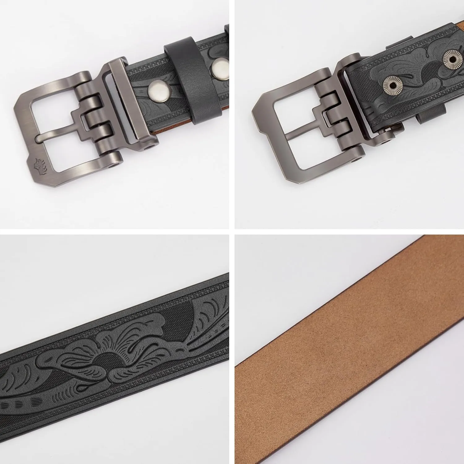 BISON DENIM Men's Belts Leather Dress Genuine Leather Classic Heavy Duty Buckle Belt Casual for Jeans