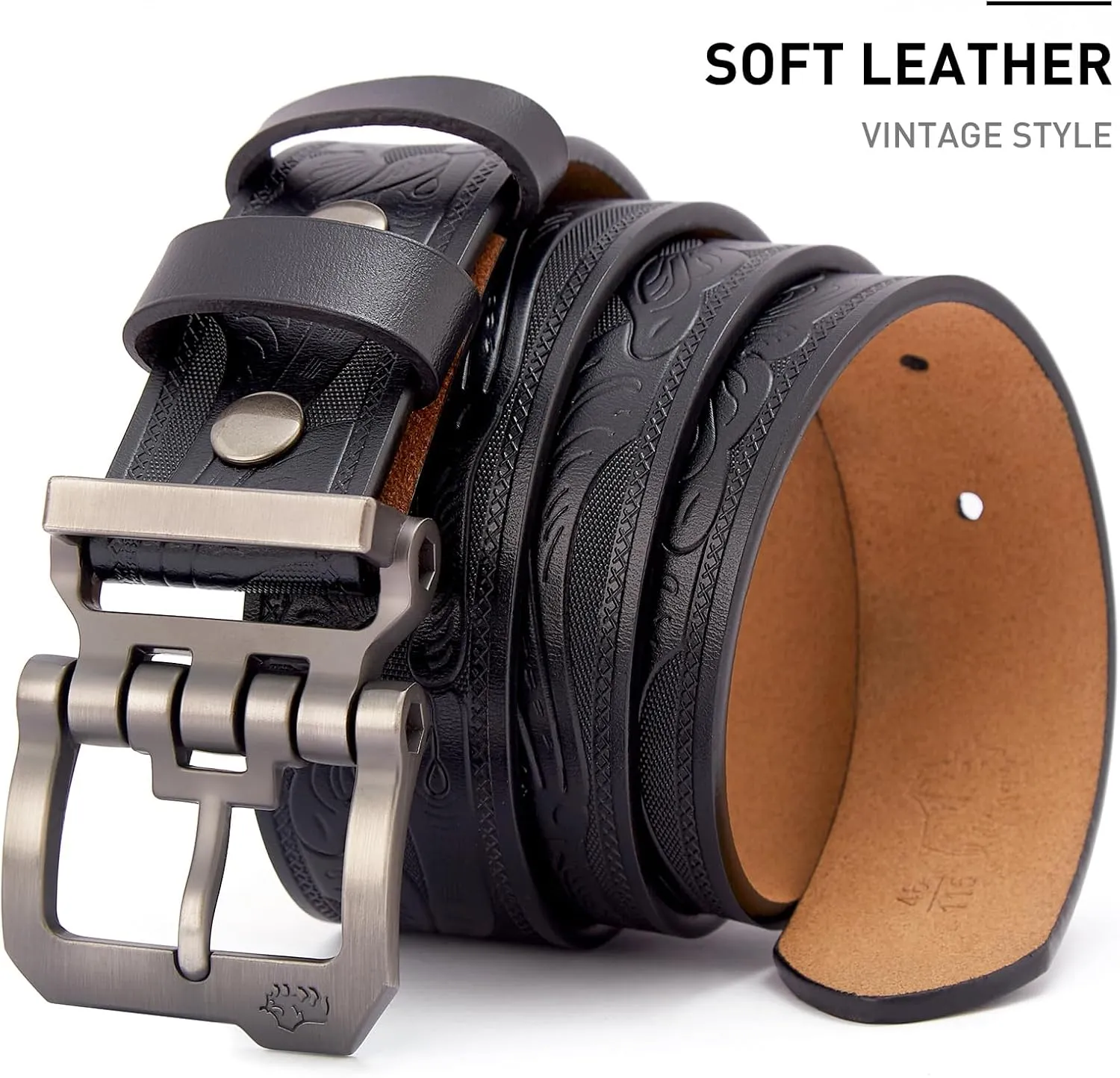 BISON DENIM Men's Belts Leather Dress Genuine Leather Classic Heavy Duty Buckle Belt Casual for Jeans
