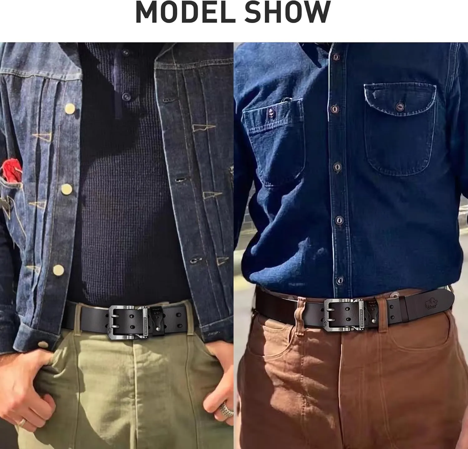 BISON DENIM Men's Belts Leather Dress Genuine Leather Classic Heavy Duty Buckle Belt Casual for Jeans