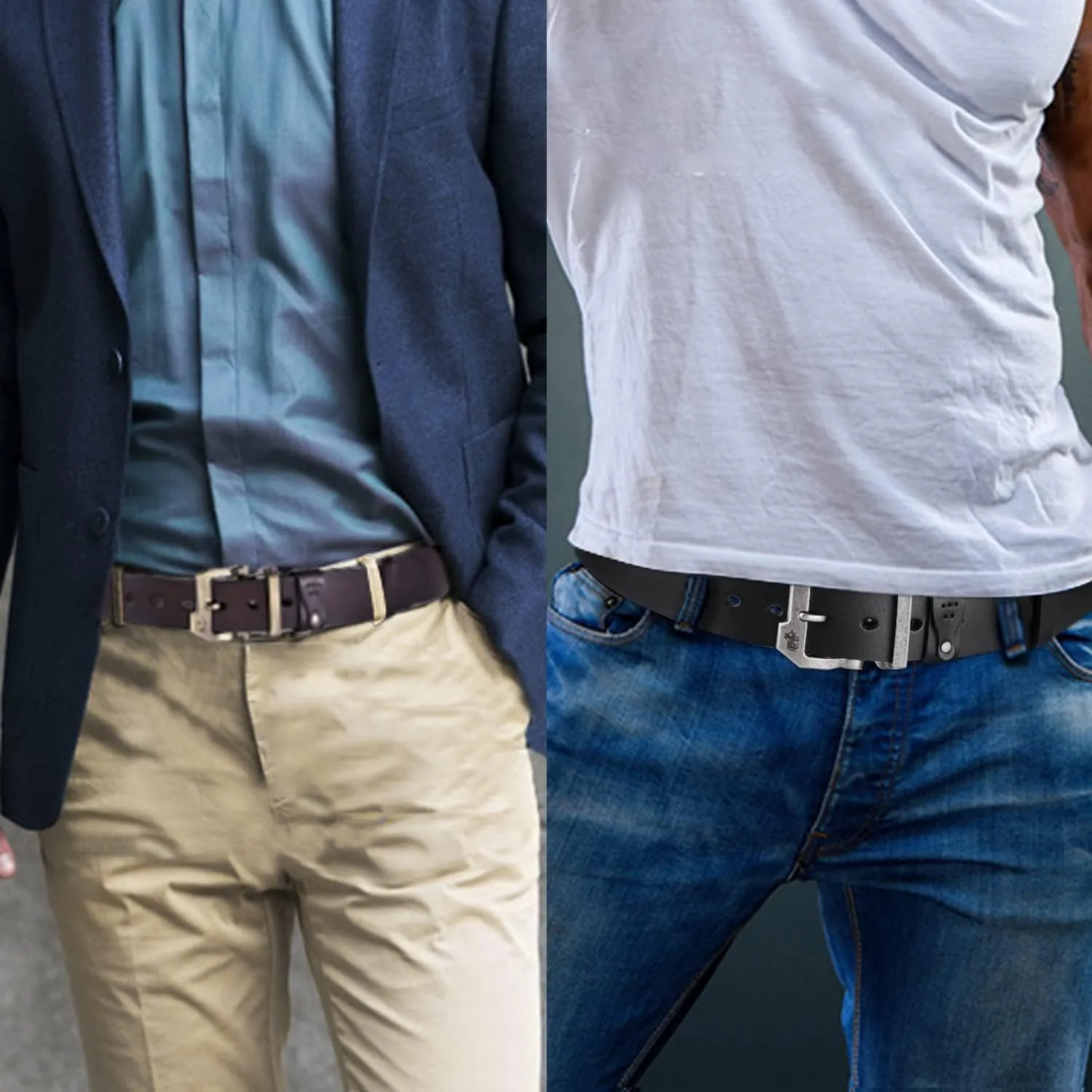 BISON DENIM Men's Belts Leather Dress Genuine Leather Classic Heavy Duty Buckle Belt Casual for Jeans