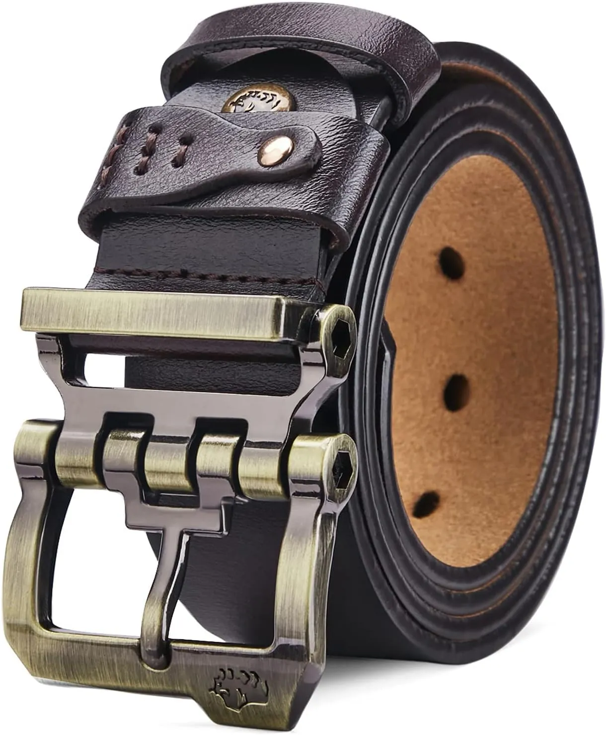 BISON DENIM Men's Belts Leather Dress Genuine Leather Classic Heavy Duty Buckle Belt Casual for Jeans