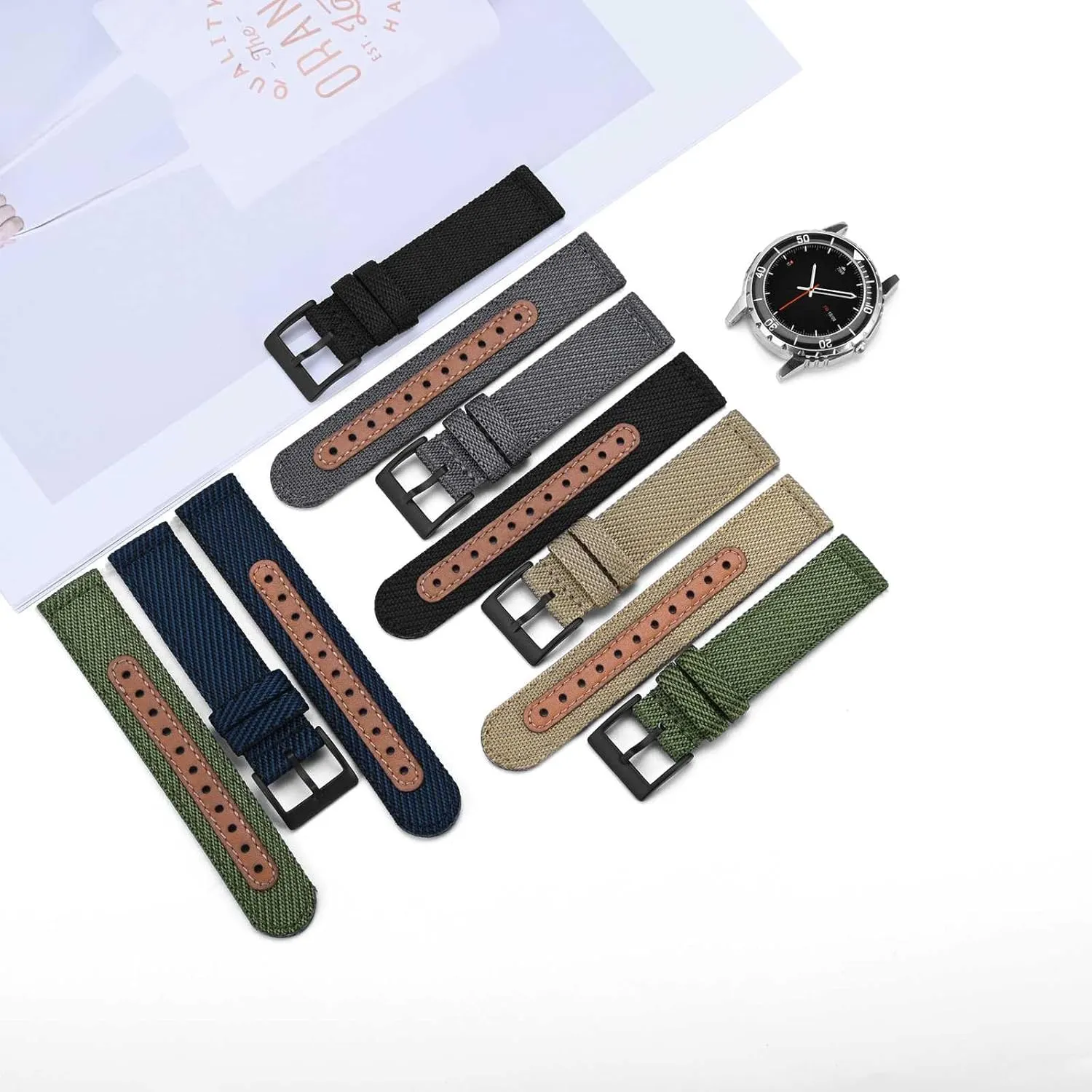 BISONSTRAP Sporty Nylon Watch Bands, Military Watch Strap for Men 18mm 20mm 22mm, Multiple Colors