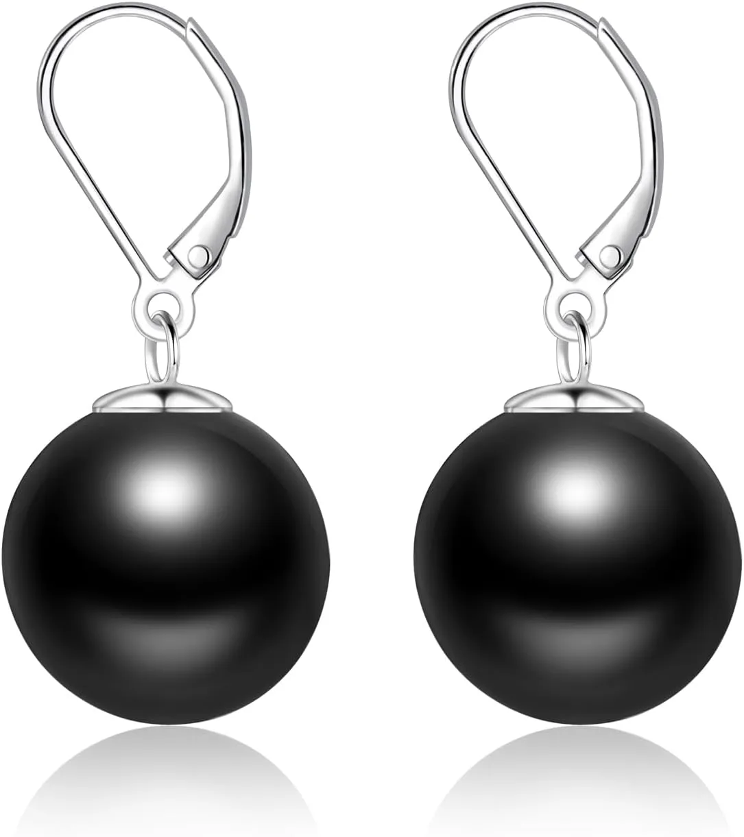 Black Pearl Dangle Earrings - 925 Sterling Silver Black Cultured Freshwater Pearl Drop Earrings Jewelry Gifts for Women Christmas Thanksgiving Day