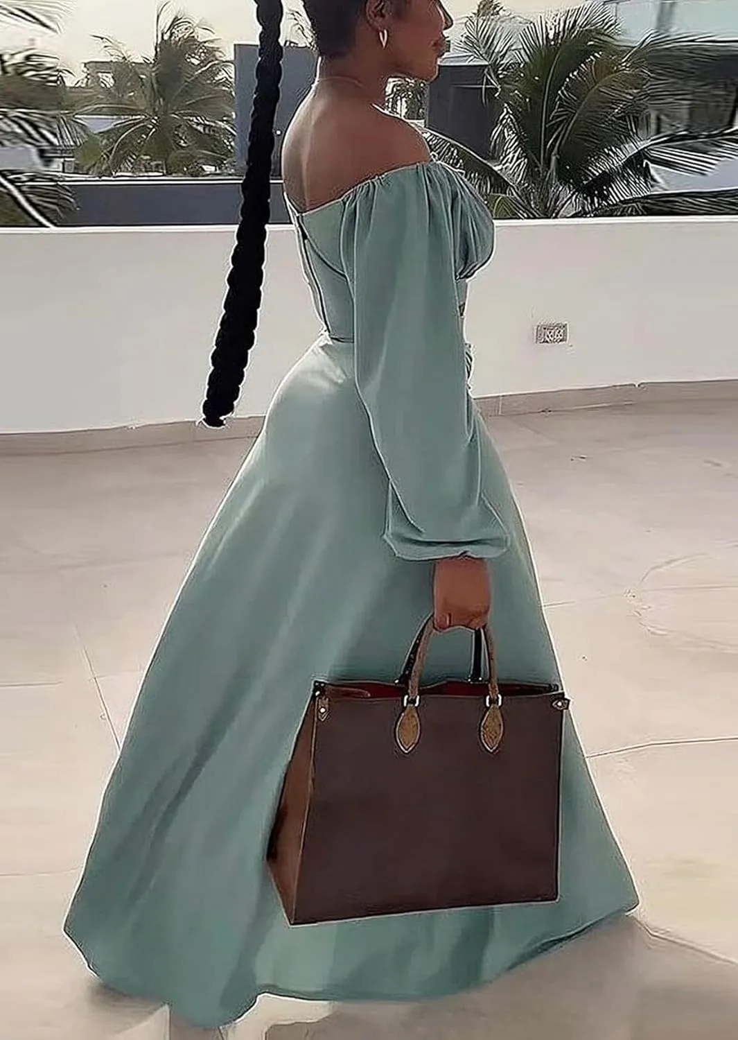 Bluewolfsea Women Sexy 2 Piece Outfits Long Sleeve Off Shoulder Crop Top Slit Maxi Skirt Set Two Piece Maxi Dress