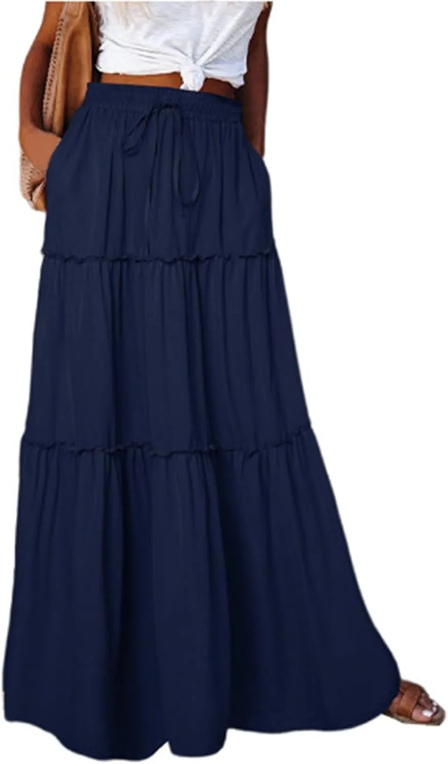 Boho Maxi Skirts for Women Pleated High Waisted Tiered A Line Skirt 2025 Summer Casual Flowy Long Skirts with Pockets