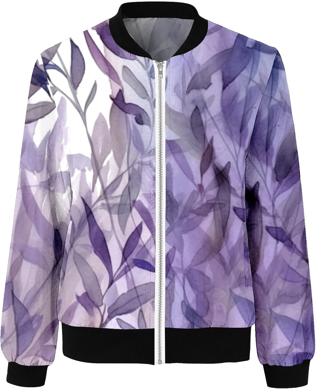 Bomber Jacket Women Casual Zip up Outerwear Windbreaker Long Sleeve Windproof Spring Fall Jackets with Pockets