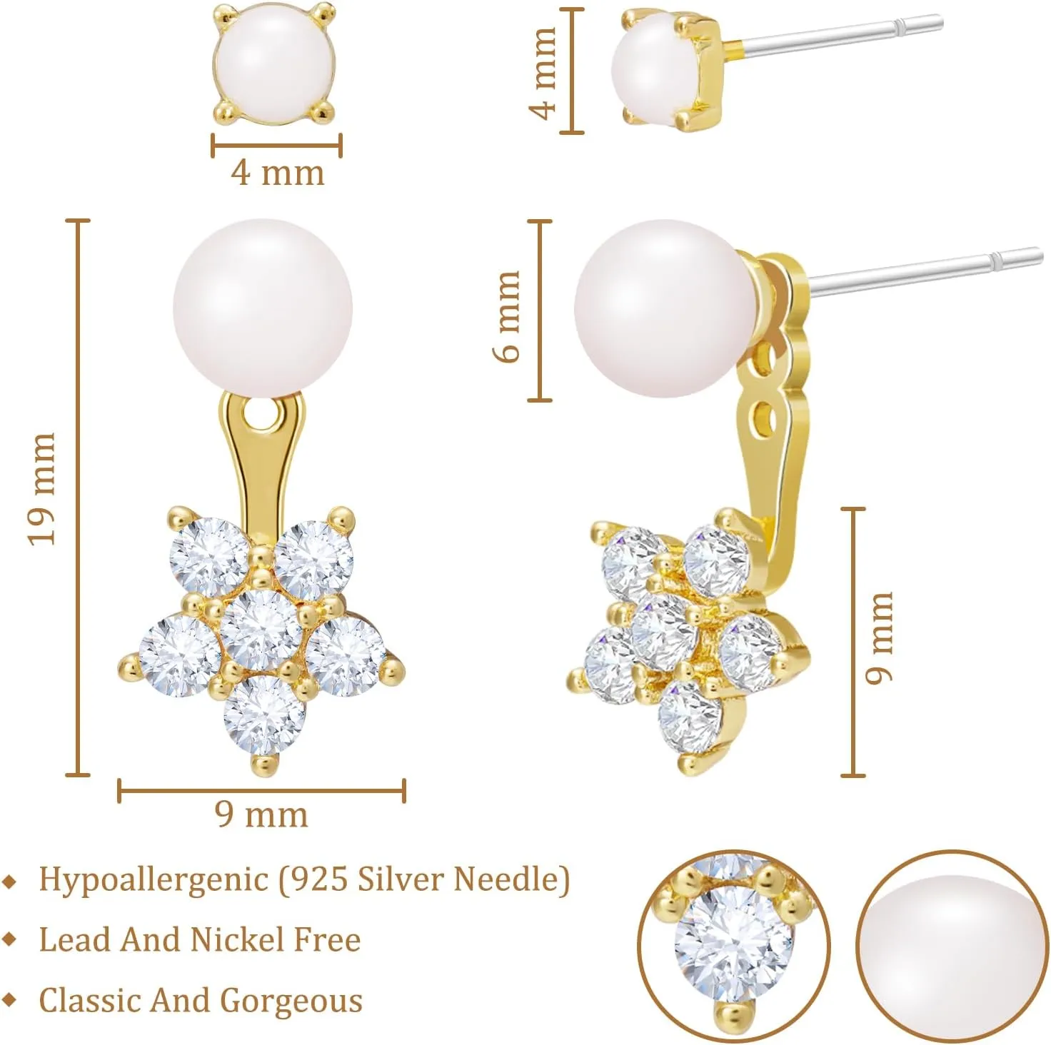 Bow Stud Pearl Earrings for Women: 14K Gold Pearl Stud Earrings Set - Dainty Cute Bow Earrings for Women Trendy Dangling - Unique Cubic Zirconia Flower Heart Teardrop Earring Gold Pearl Jewelry Gifts