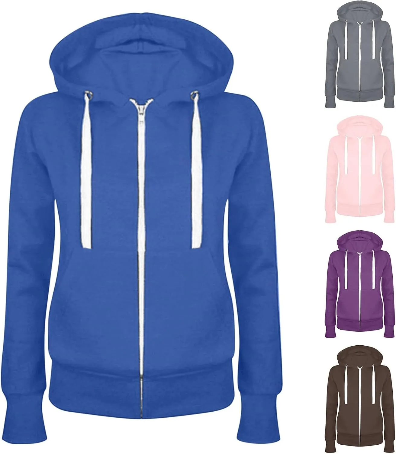 BOXIACEY Fleece Hoodie Women Zip Up Drawstring Jacket Long Sleeve Lightweight Hoodie Casual Hooded Jacket with Pockets