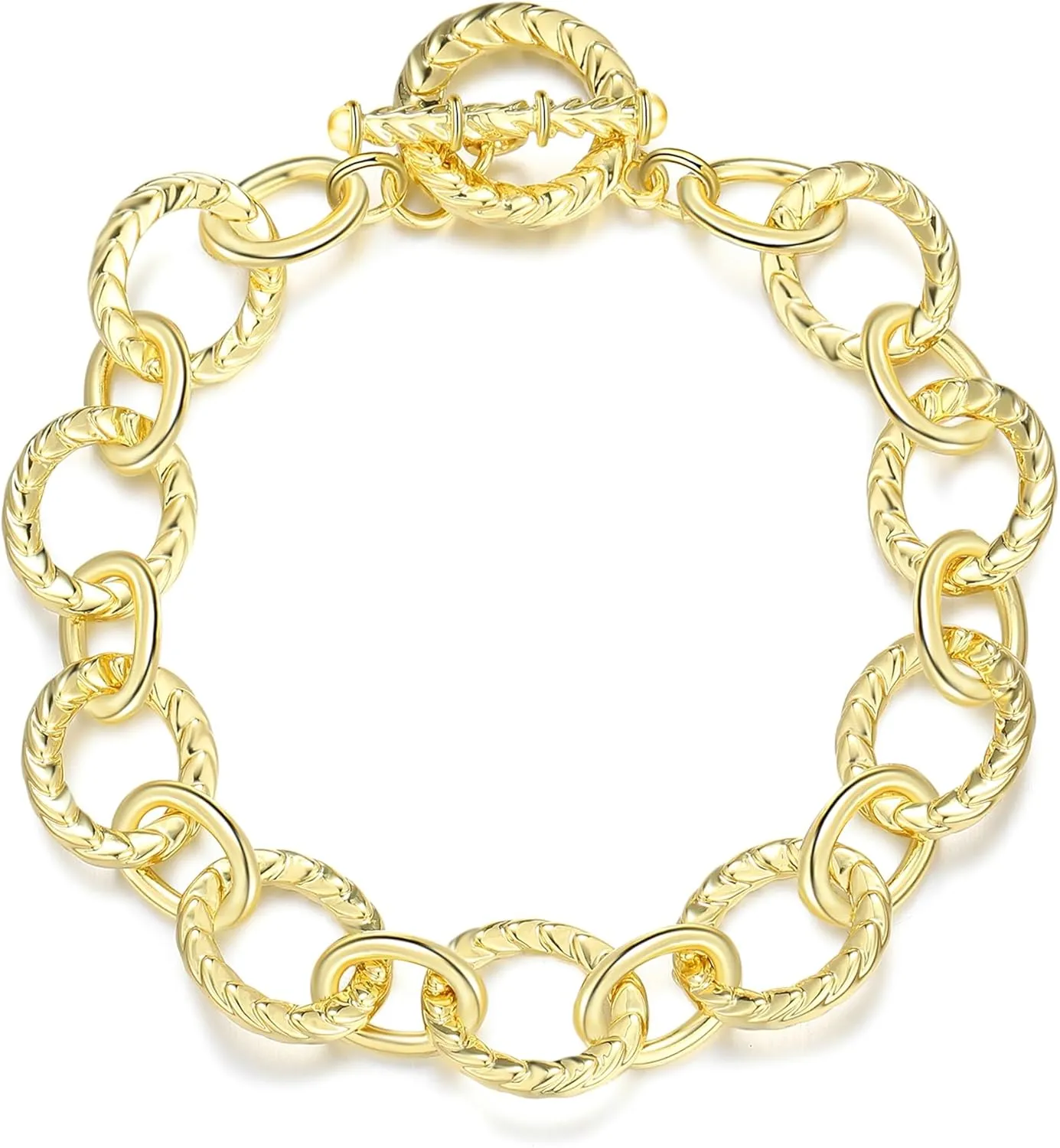 Cable Link Bracelet for Women, Two Tone Circles Chain Bangle Silver and Gold Wire Bracelet Designer Bracelets Jewelry Gift (C)