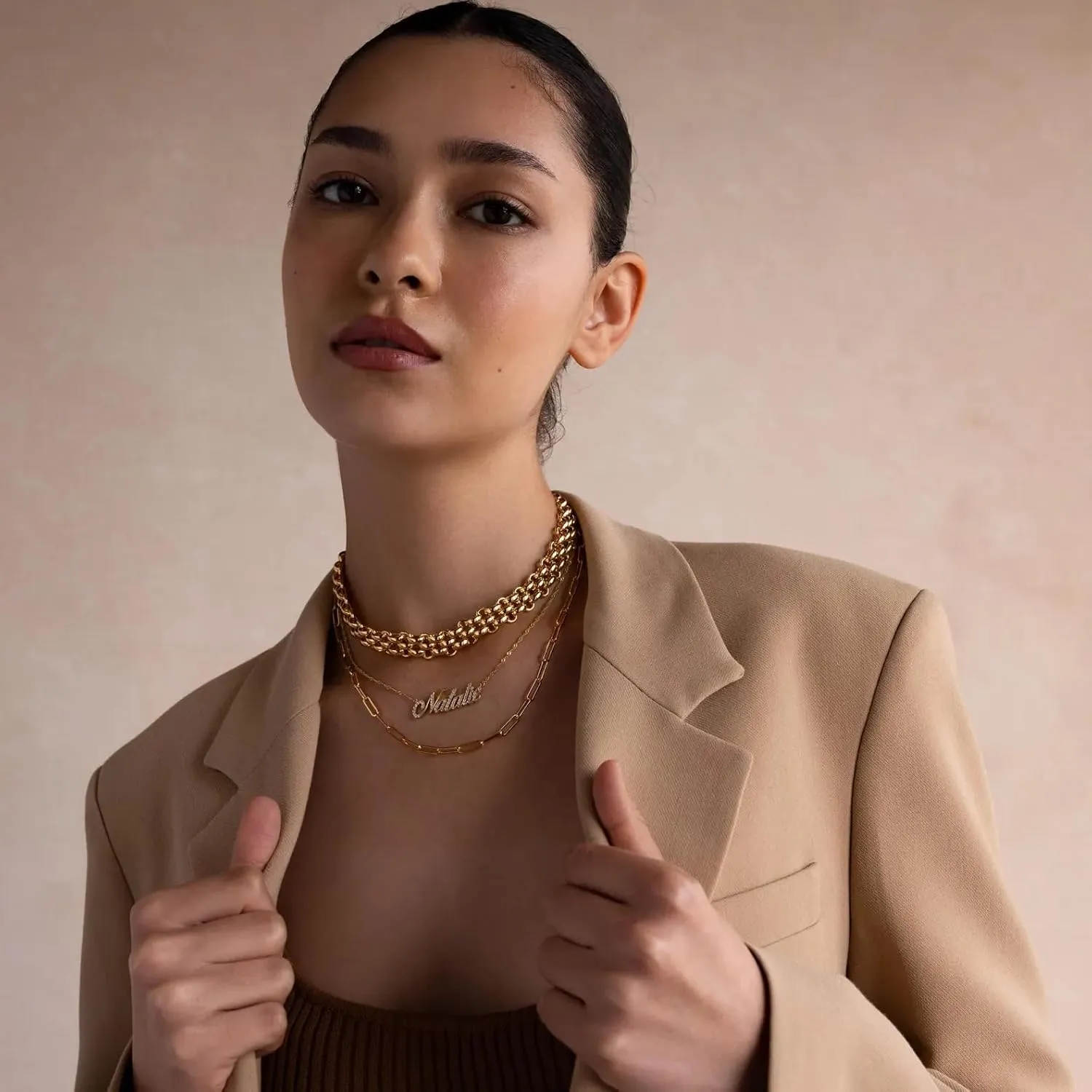 CAITLYNMINIMALIST 18K Gold Plated Silver Brass Bold Chunky Wide Link Mesh Choker Necklace for Women