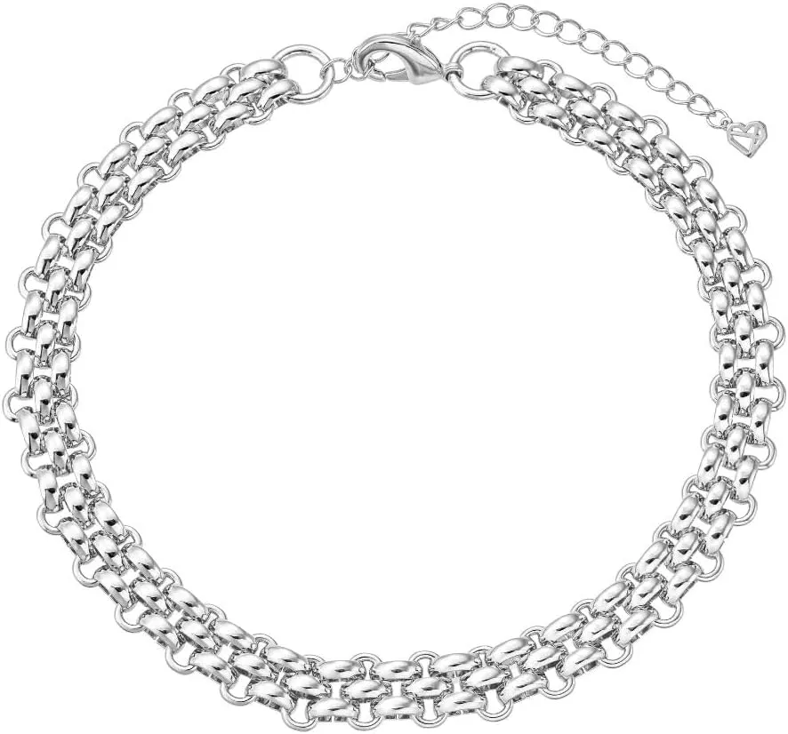 CAITLYNMINIMALIST 18K Gold Plated Silver Brass Bold Chunky Wide Link Mesh Choker Necklace for Women