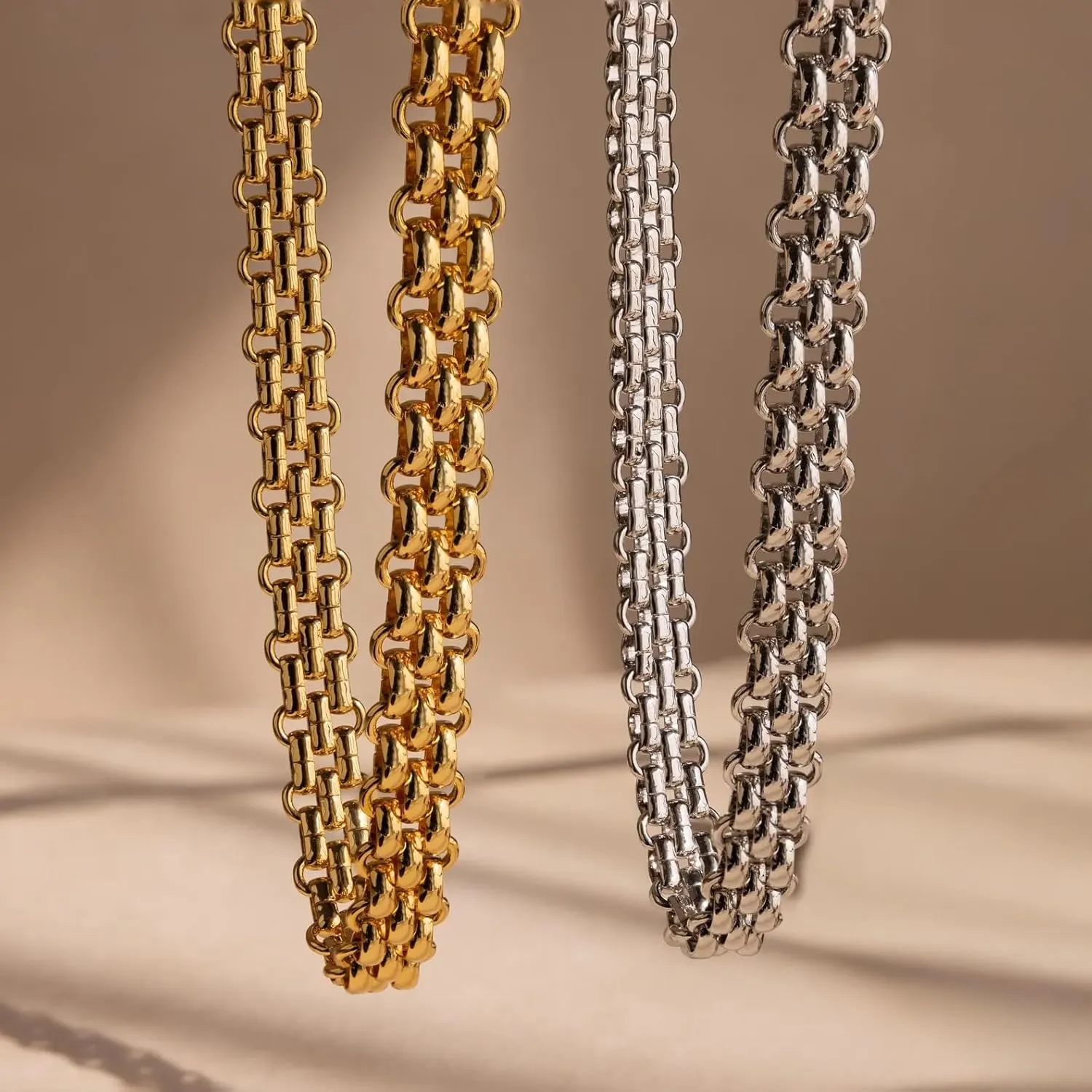 CAITLYNMINIMALIST 18K Gold Plated Silver Brass Bold Chunky Wide Link Mesh Choker Necklace for Women